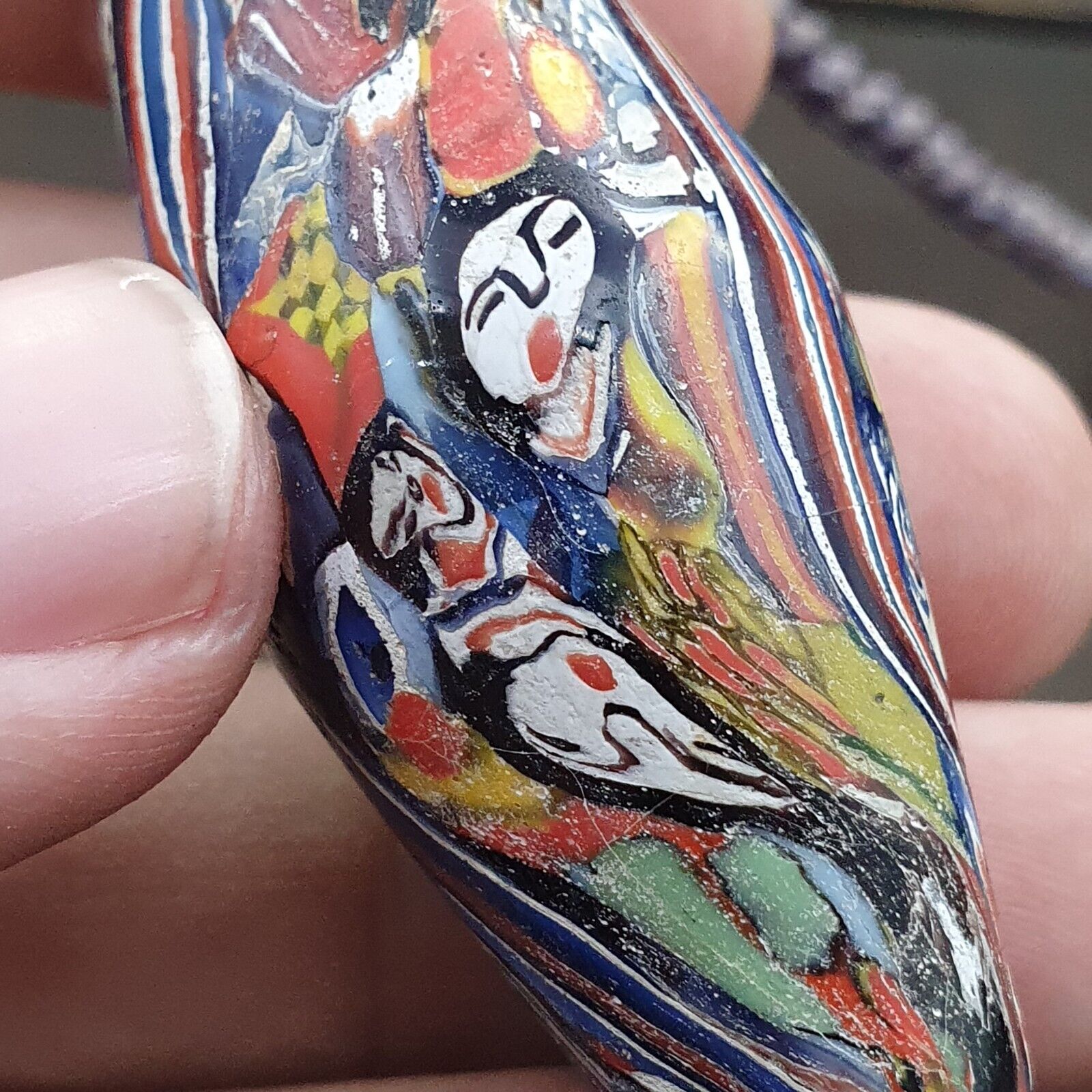 Huge Vintage Face Glass Bead with Decorative bead 61mm x23mm