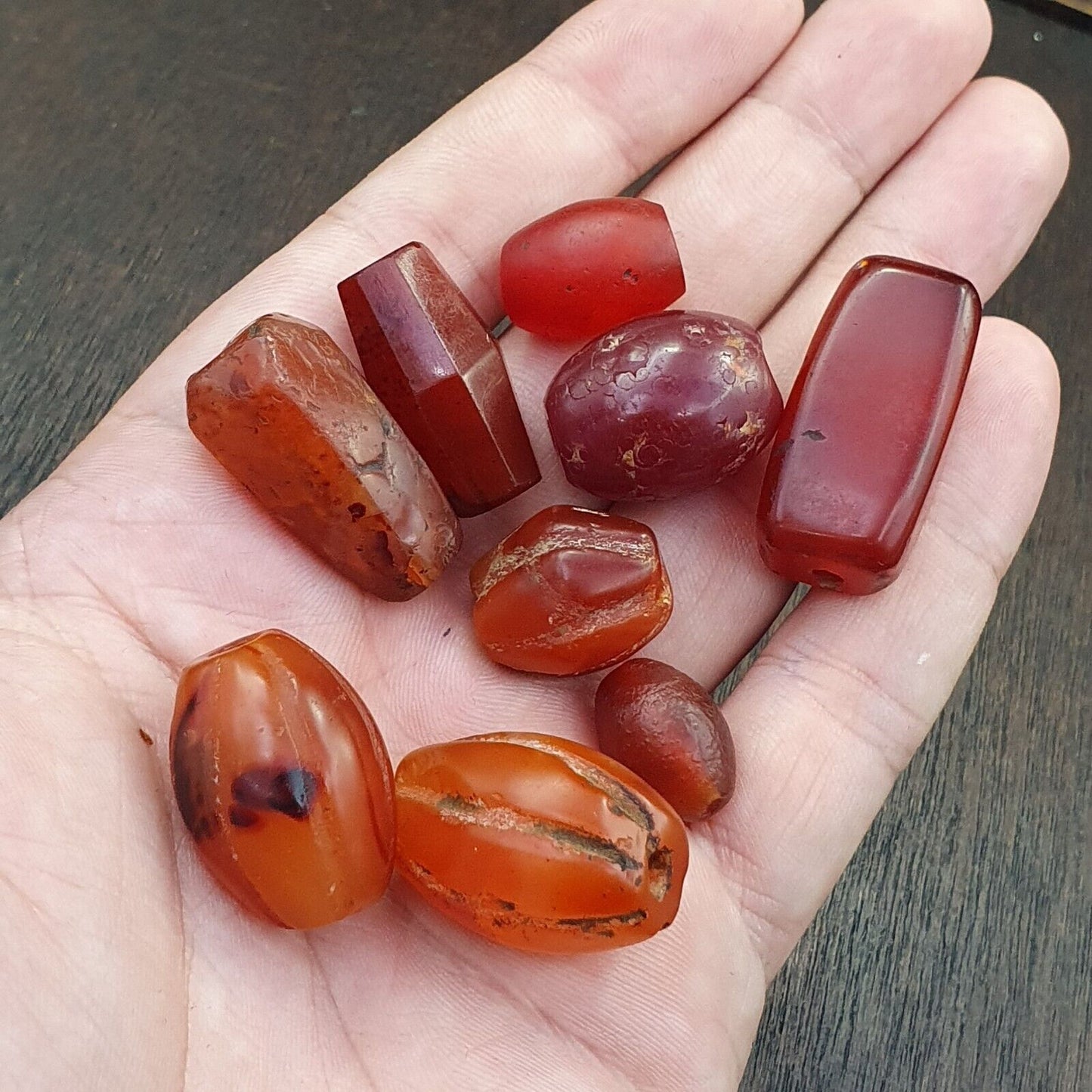 Los 9 antike rote Achat-Himalaya-tibetische afrikanische Achat-Karneolperlen 