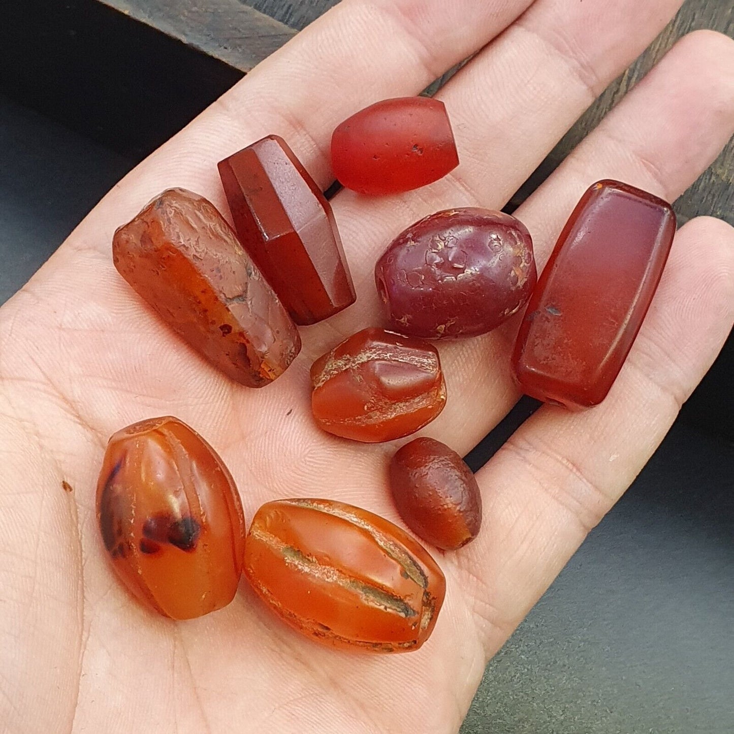 Los 9 antike rote Achat-Himalaya-tibetische afrikanische Achat-Karneolperlen 
