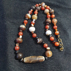 Antique 9 eyes Dzi Indo Tibetan Soleimani Agate Beads, Beaded Necklace