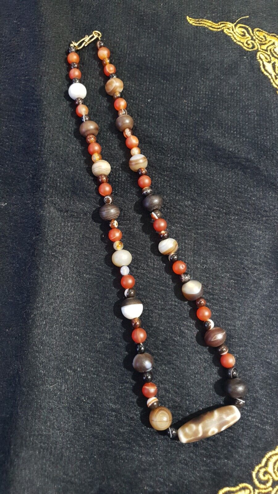 Antique 9 eyes Dzi Indo Tibetan Soleimani Agate Beads, Beaded Necklace