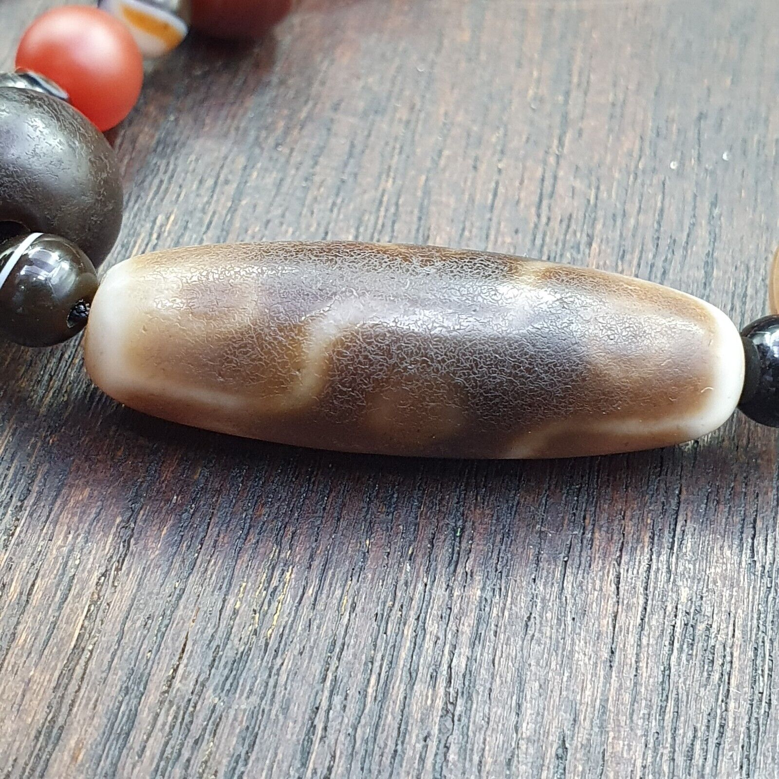 Antique 9 eyes Dzi Indo Tibetan Soleimani Agate Beads, Beaded Necklace
