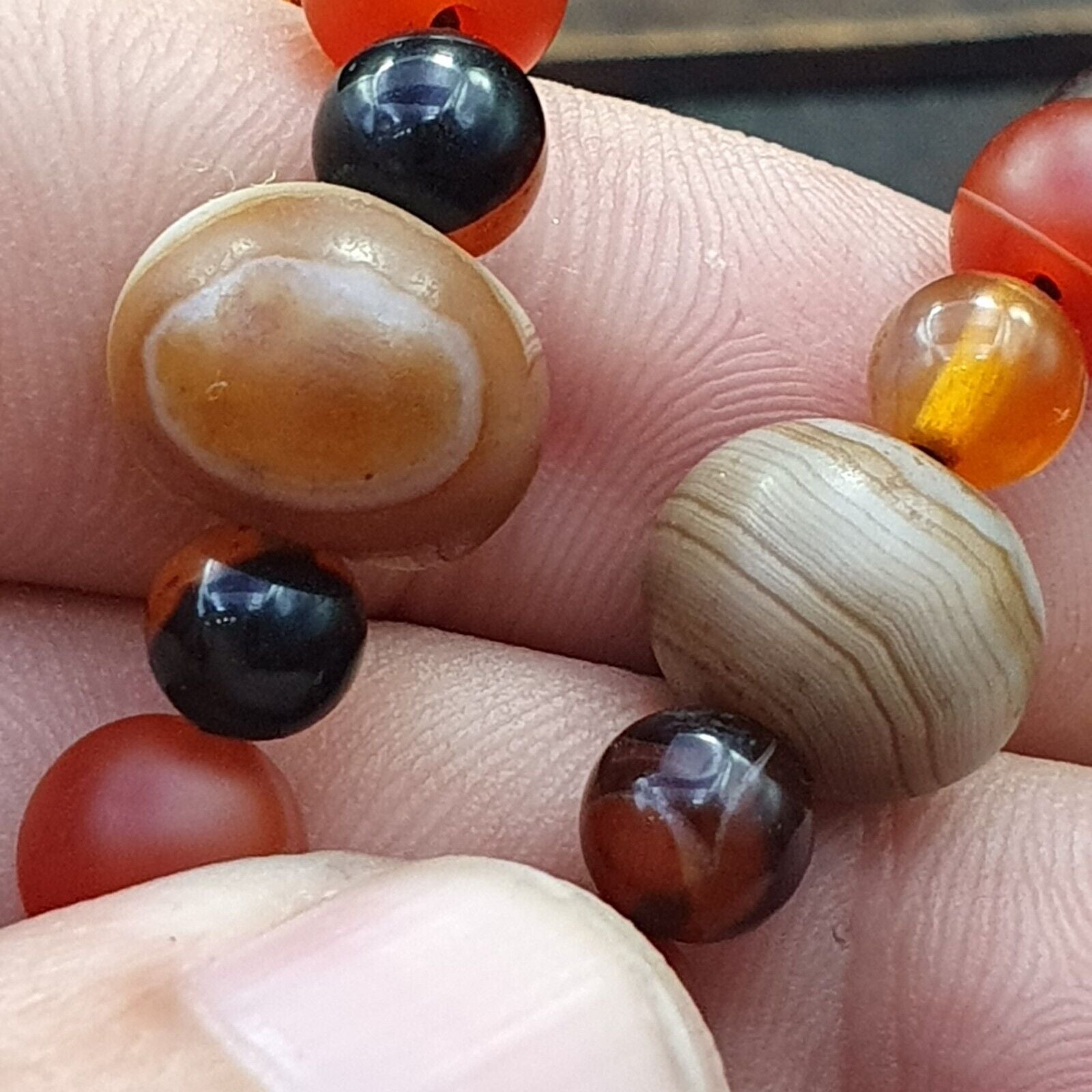 Antique 9 eyes Dzi Indo Tibetan Soleimani Agate Beads, Beaded Necklace