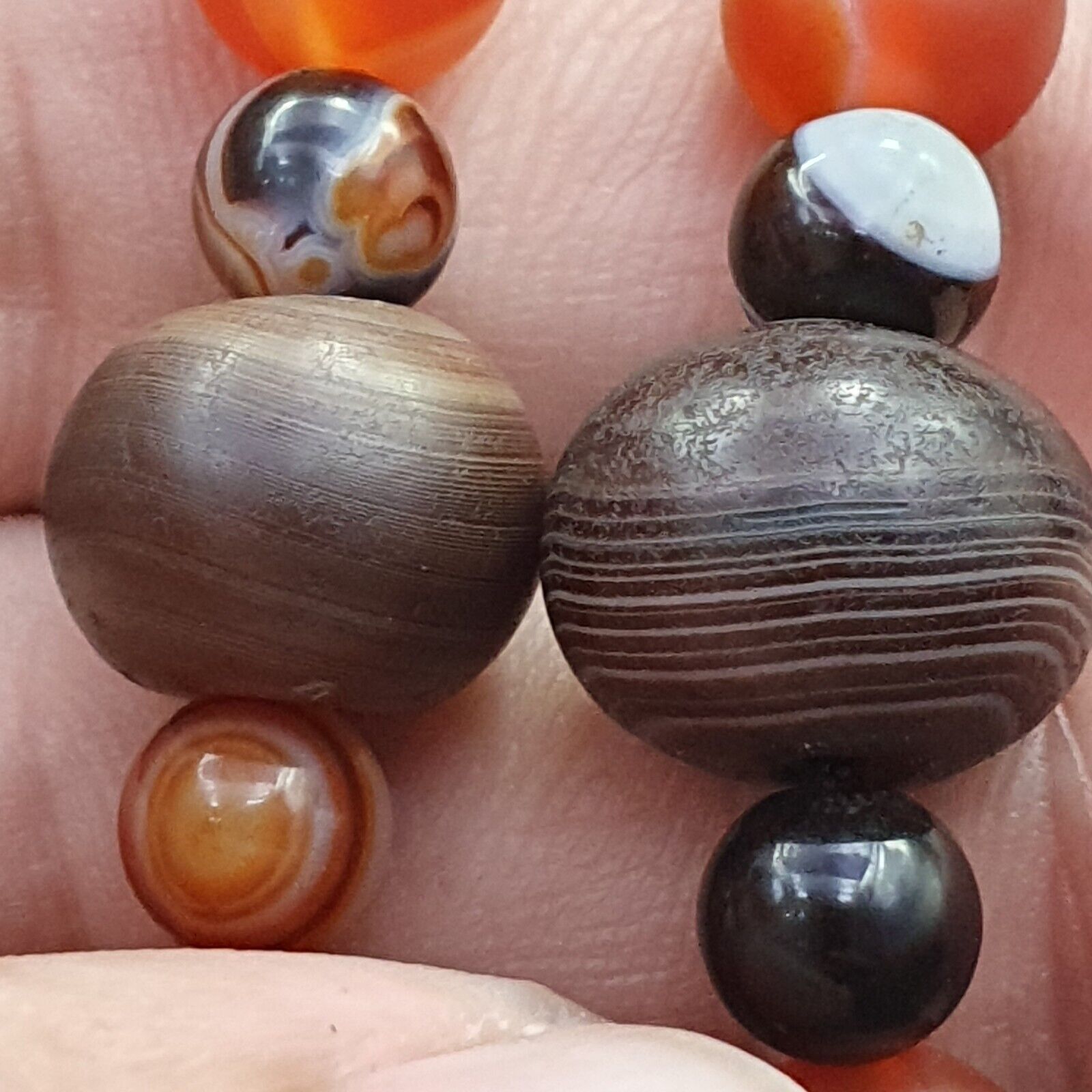 Antique 9 eyes Dzi Indo Tibetan Soleimani Agate Beads, Beaded Necklace