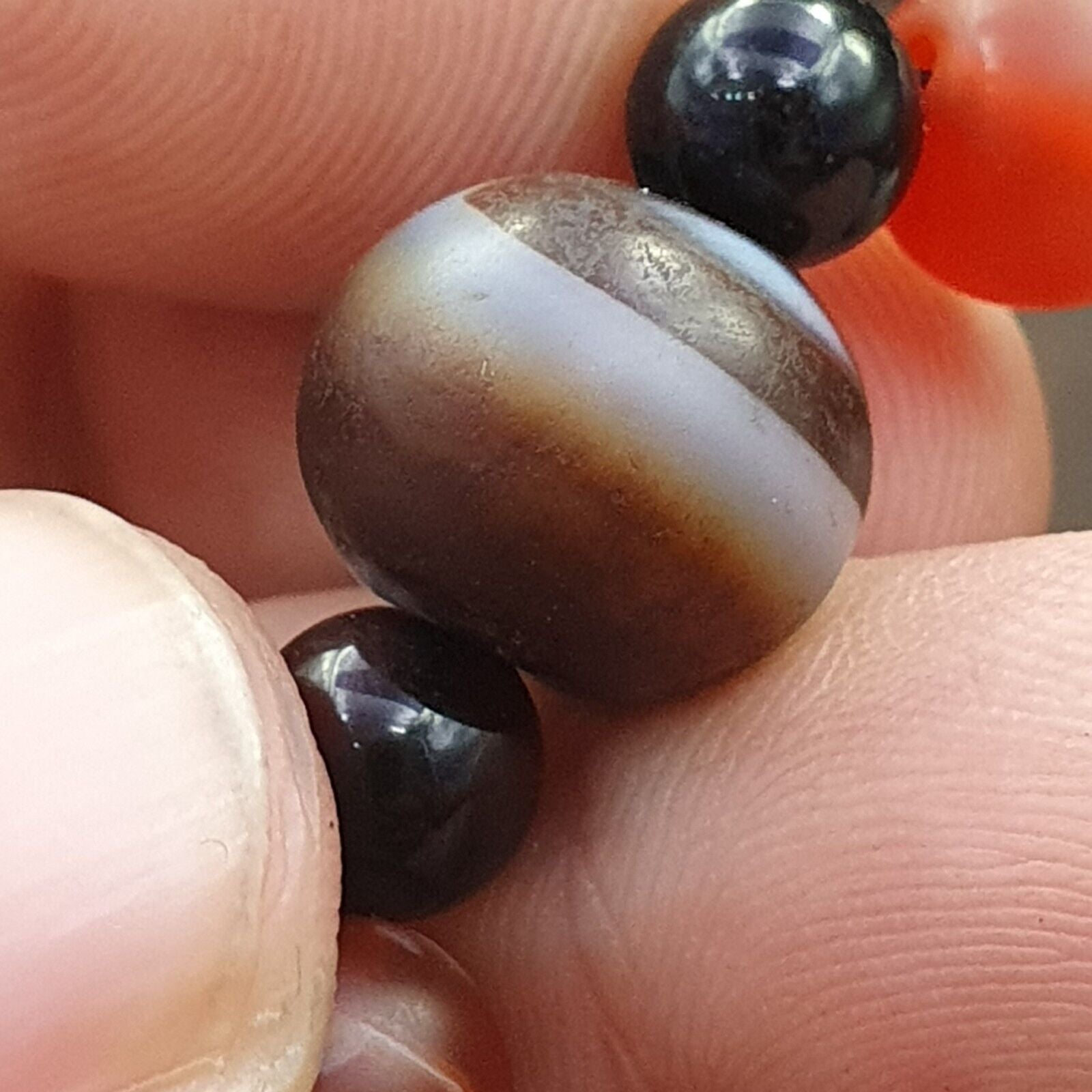 Antique 9 eyes Dzi Indo Tibetan Soleimani Agate Beads, Beaded Necklace