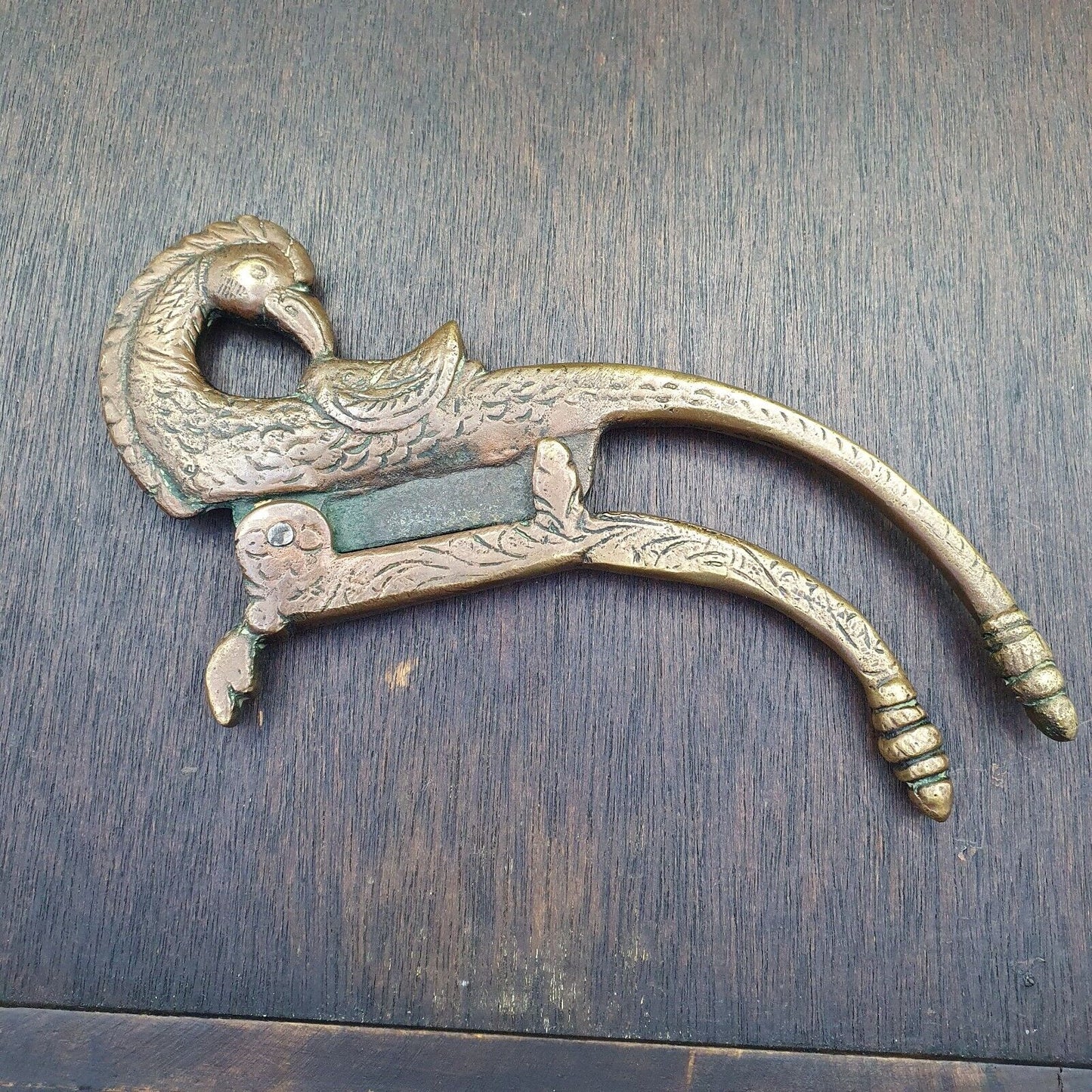 Antiker Nussschneider Messing Vogel Bronze Pfau 