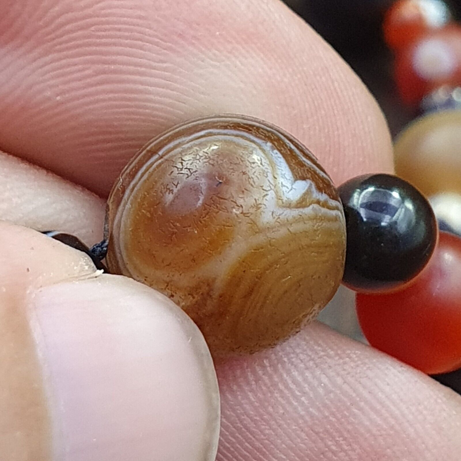 Antique 9 eyes Dzi Indo Tibetan Soleimani Agate Beads, Beaded Necklace