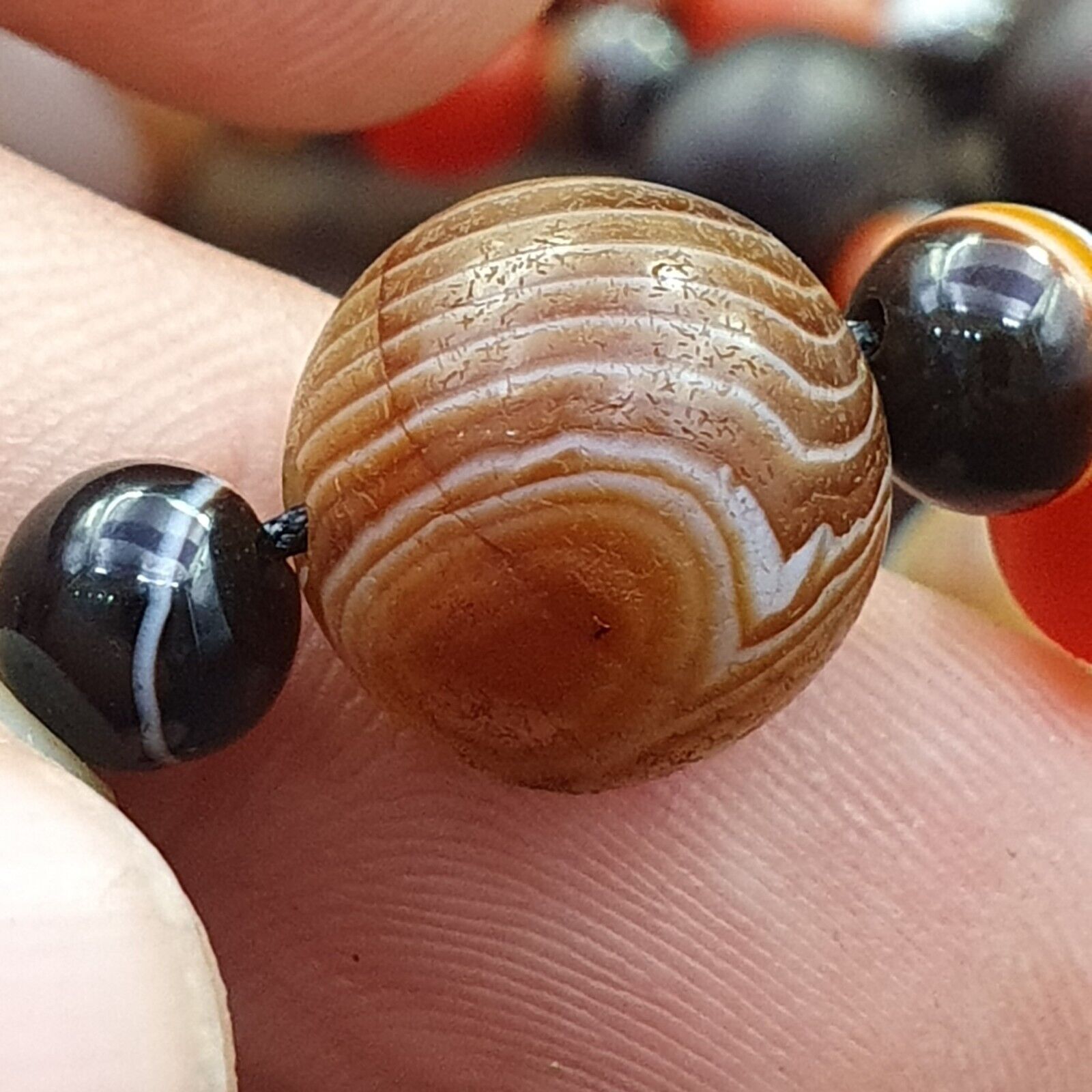 Antique 9 eyes Dzi Indo Tibetan Soleimani Agate Beads, Beaded Necklace