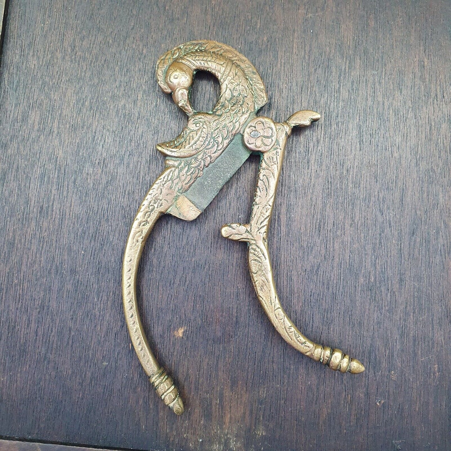 Antiker Nussschneider Messing Vogel Bronze Pfau 