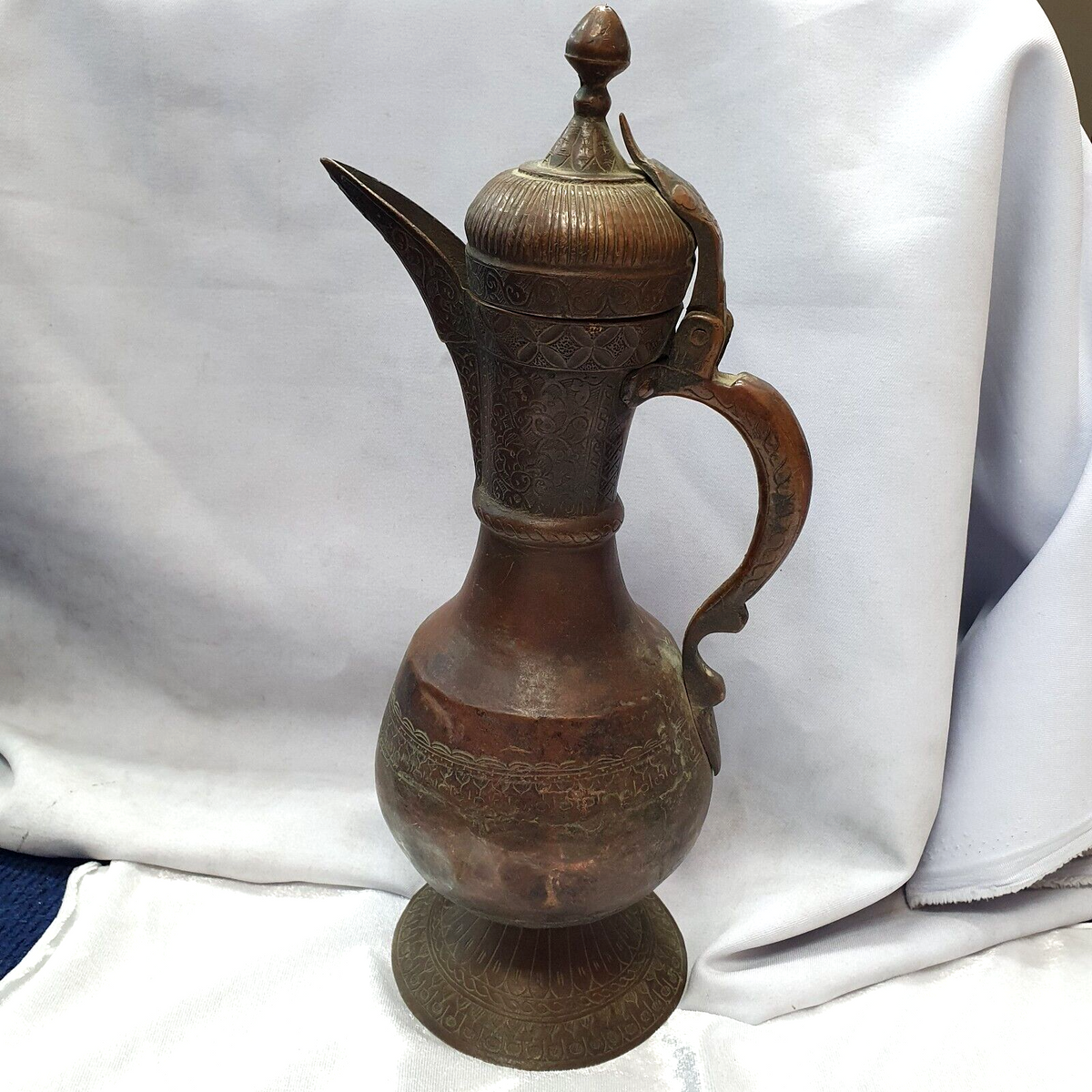 19th C Antique Bronze Copper jug Hand Carved Museum Quality Unique Tea Pot