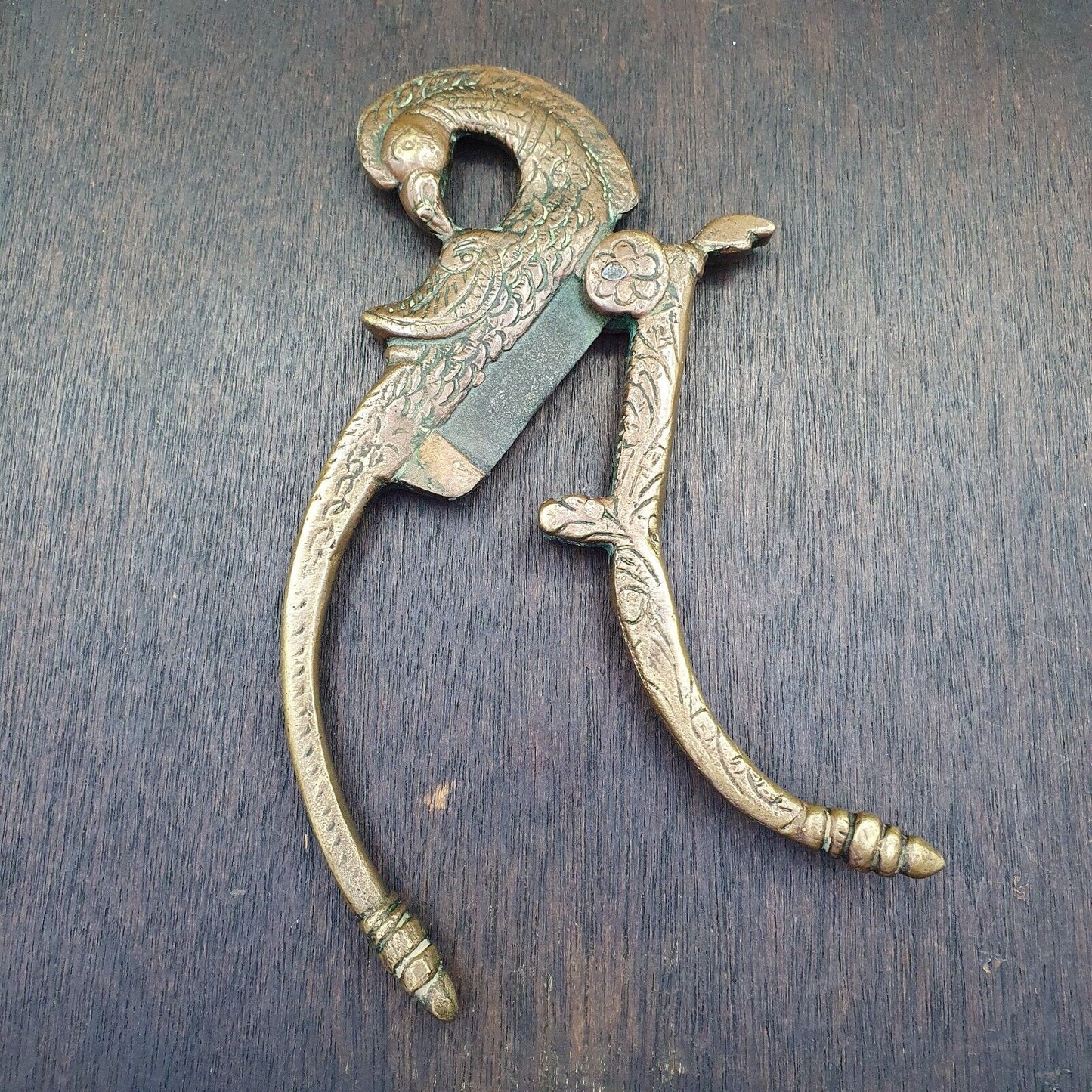 Antiker Nussschneider Messing Vogel Bronze Pfau 