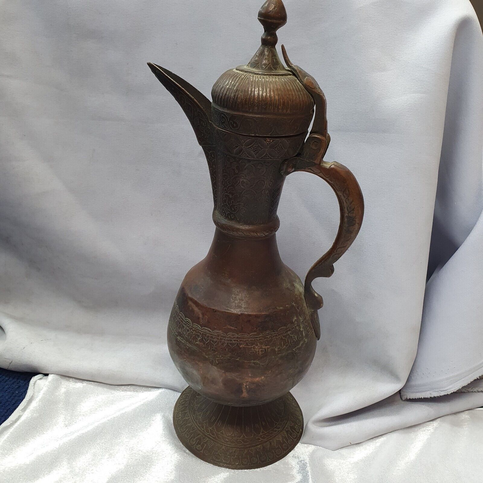 19th C Antique Bronze Copper jug Hand Carved Museum Quality Unique Tea Pot