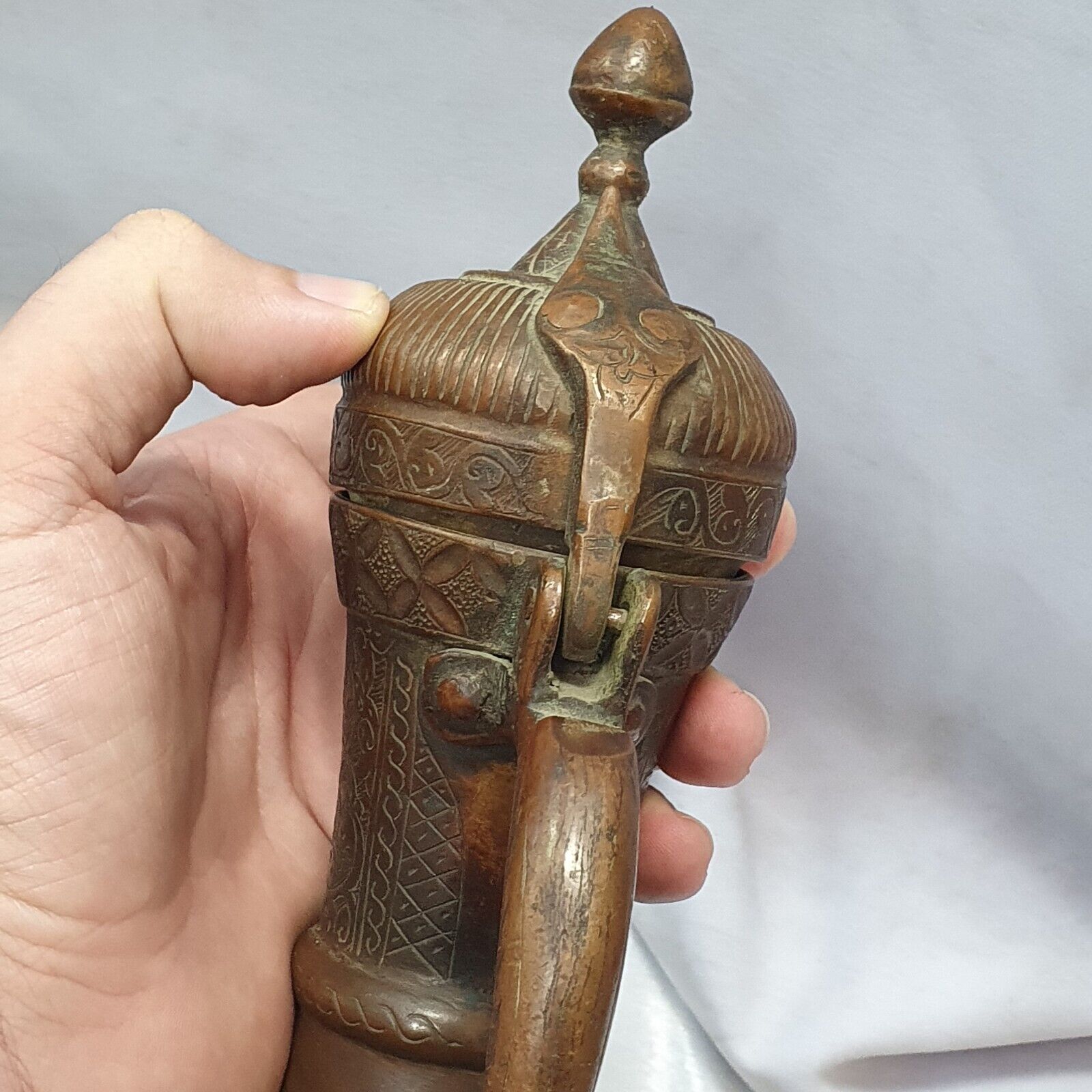 19th C Antique Bronze Copper jug Hand Carved Museum Quality Unique Tea Pot
