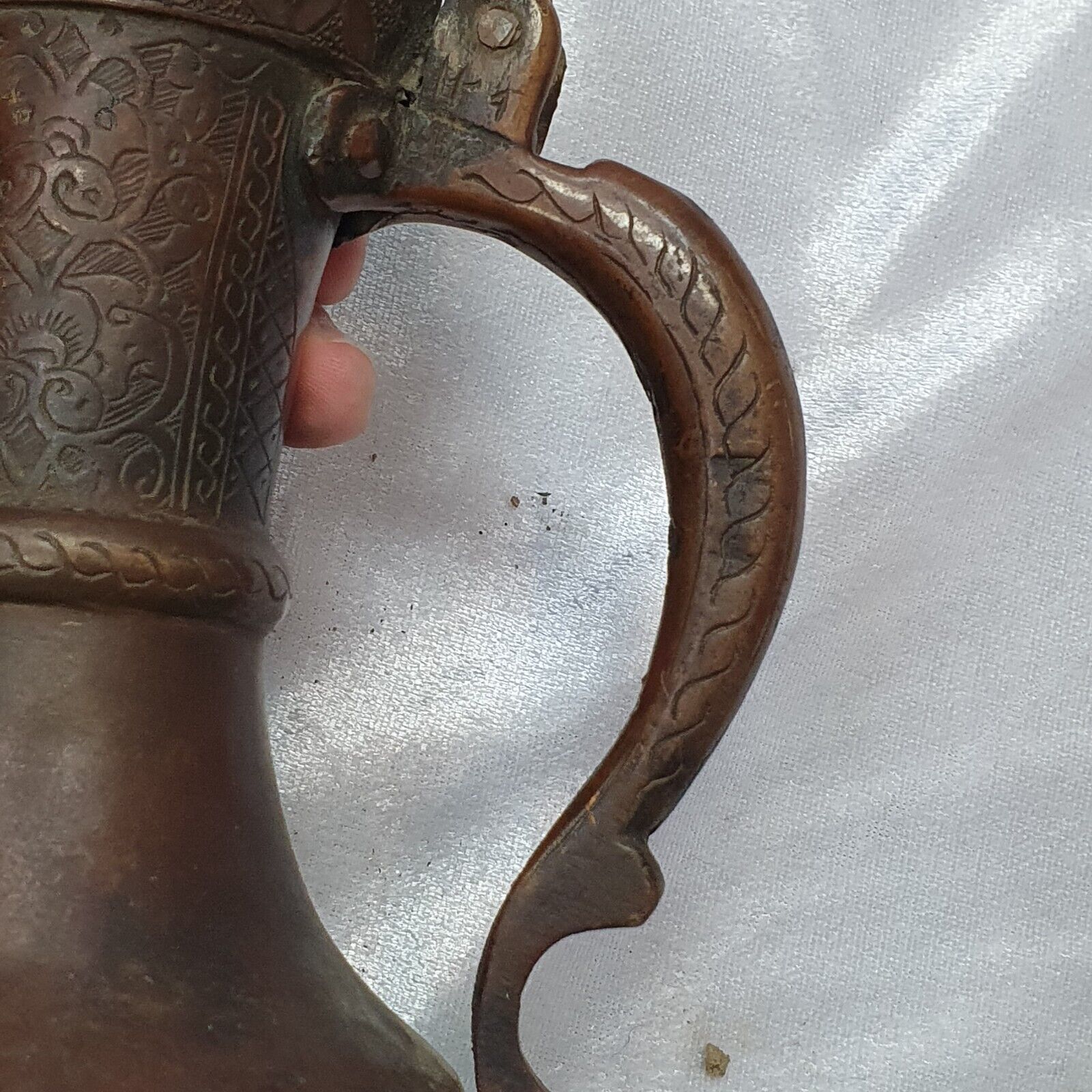 19th C Antique Bronze Copper jug Hand Carved Museum Quality Unique Tea Pot