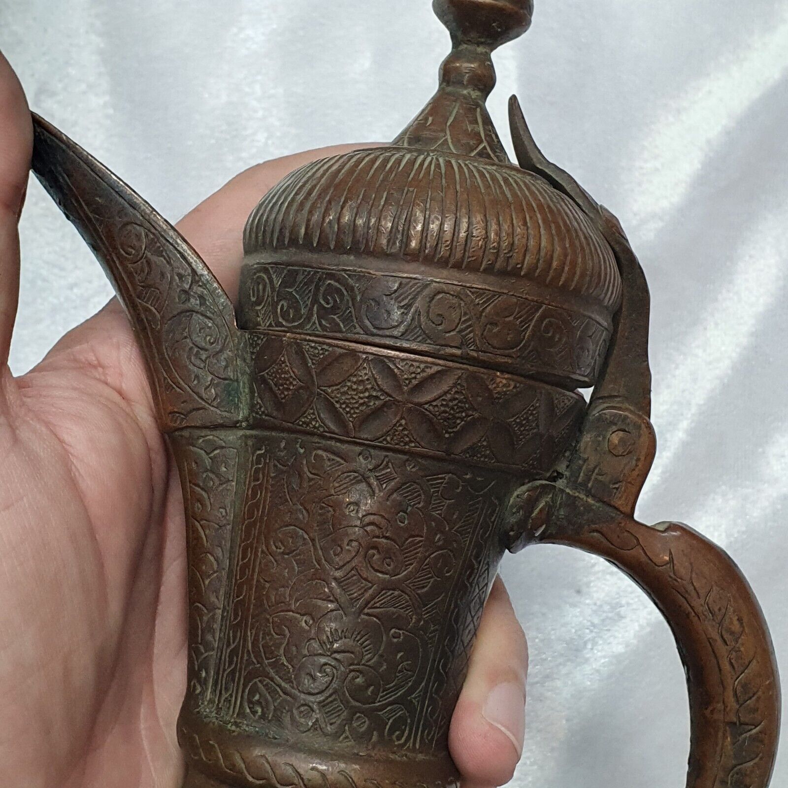 19th C Antique Bronze Copper jug Hand Carved Museum Quality Unique Tea Pot