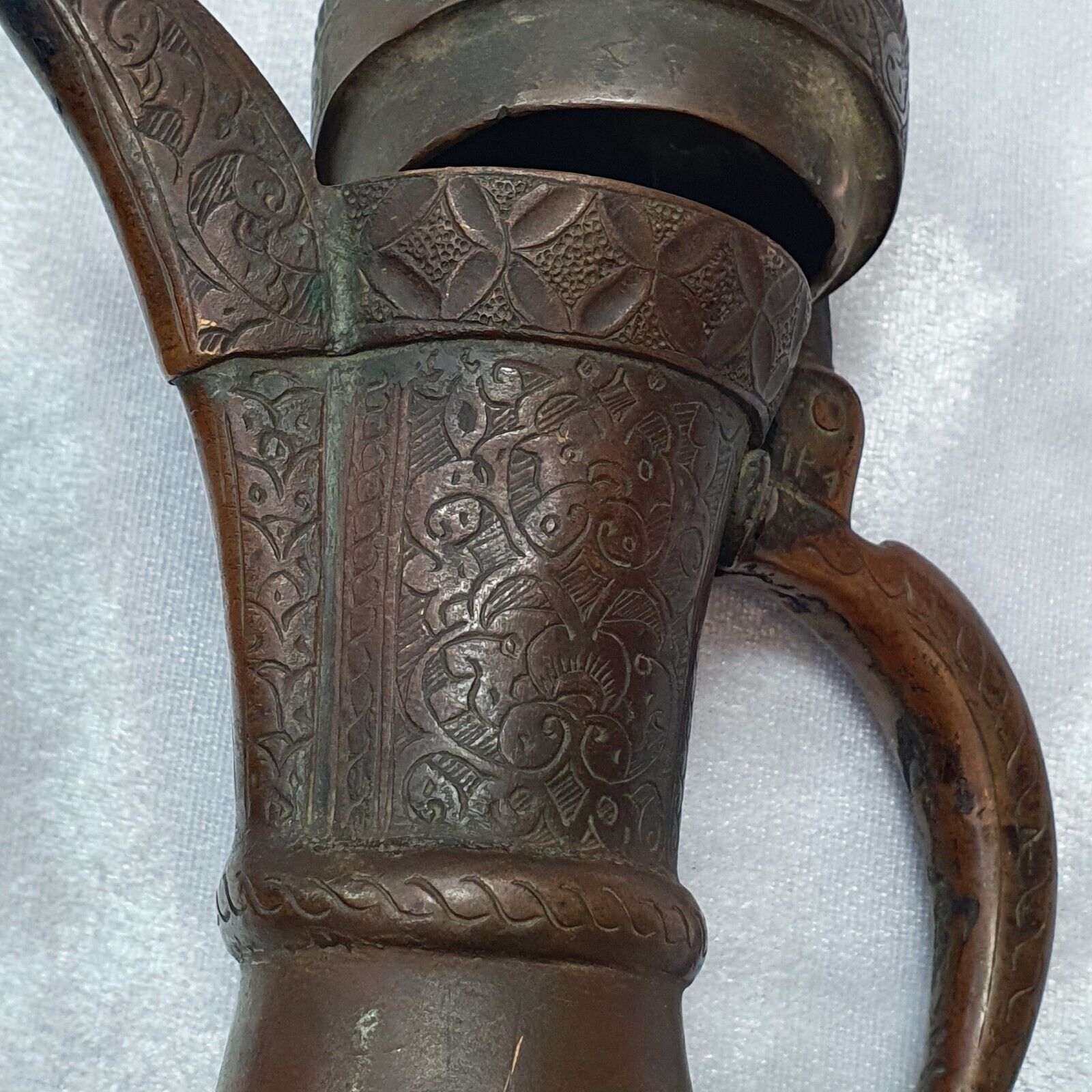 19th C Antique Bronze Copper jug Hand Carved Museum Quality Unique Tea Pot