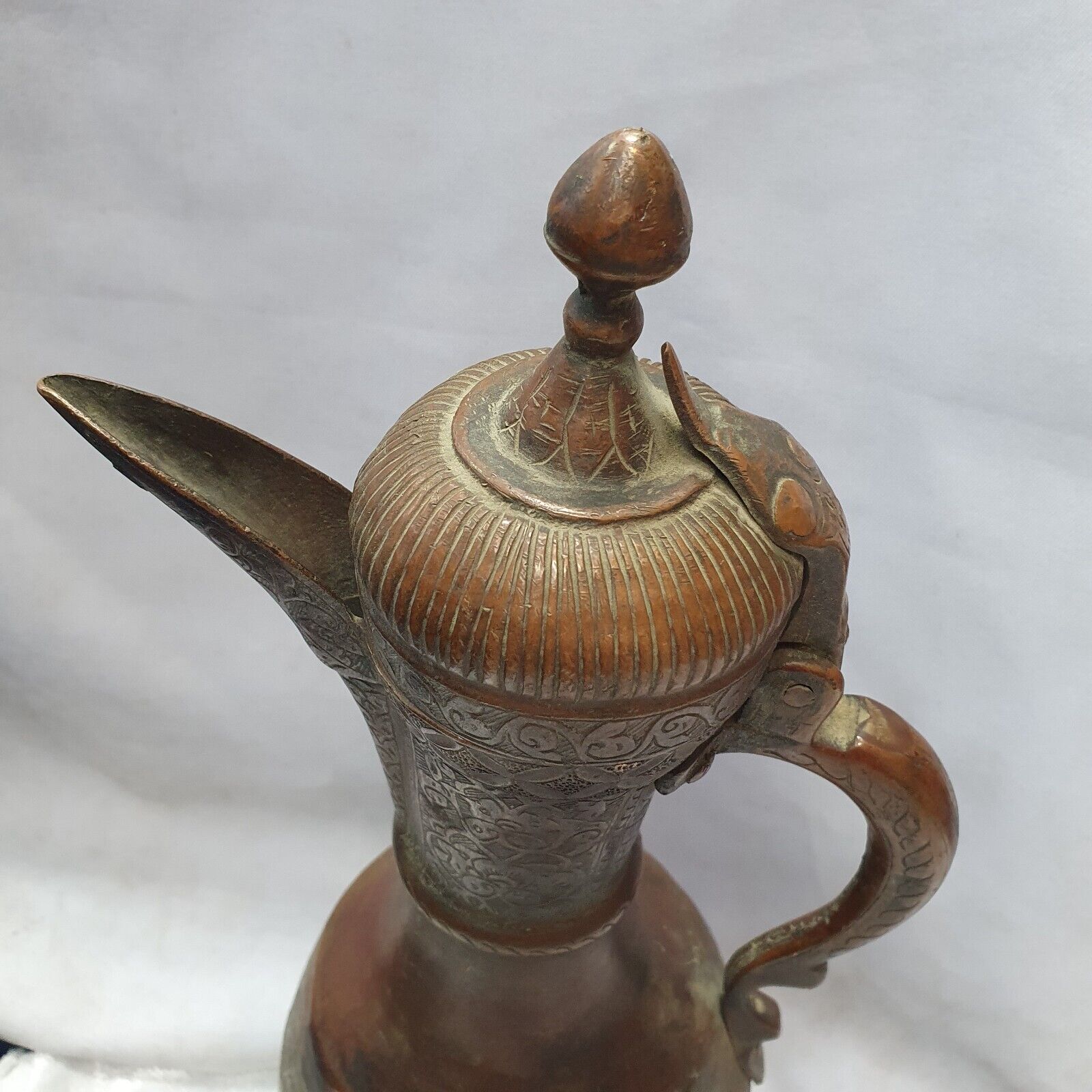 19th C Antique Bronze Copper jug Hand Carved Museum Quality Unique Tea Pot