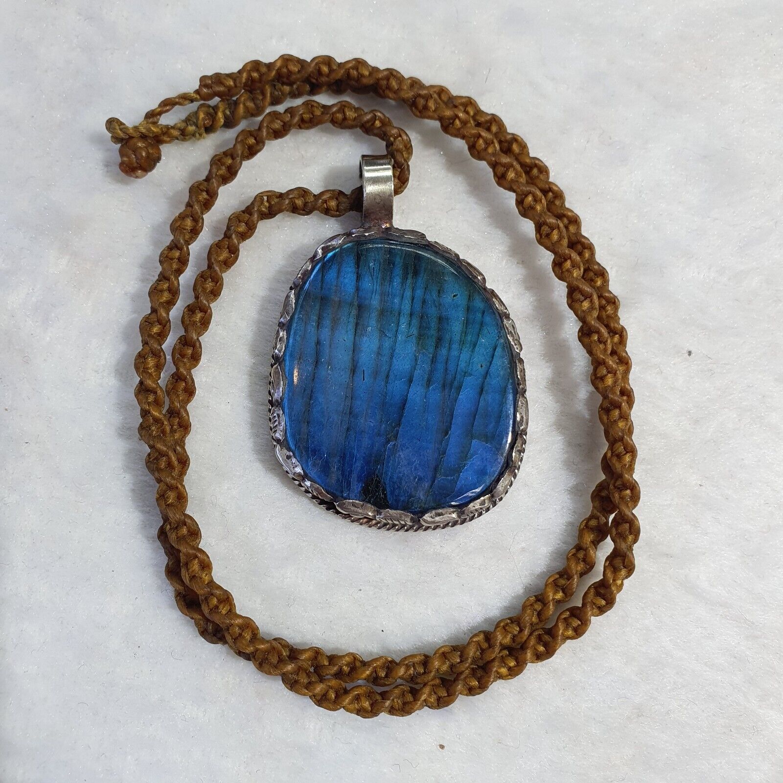 BIG MEN'S VINTAGE Natural Blue Fire Labradorite Mix SILVER Pendant Necklace
