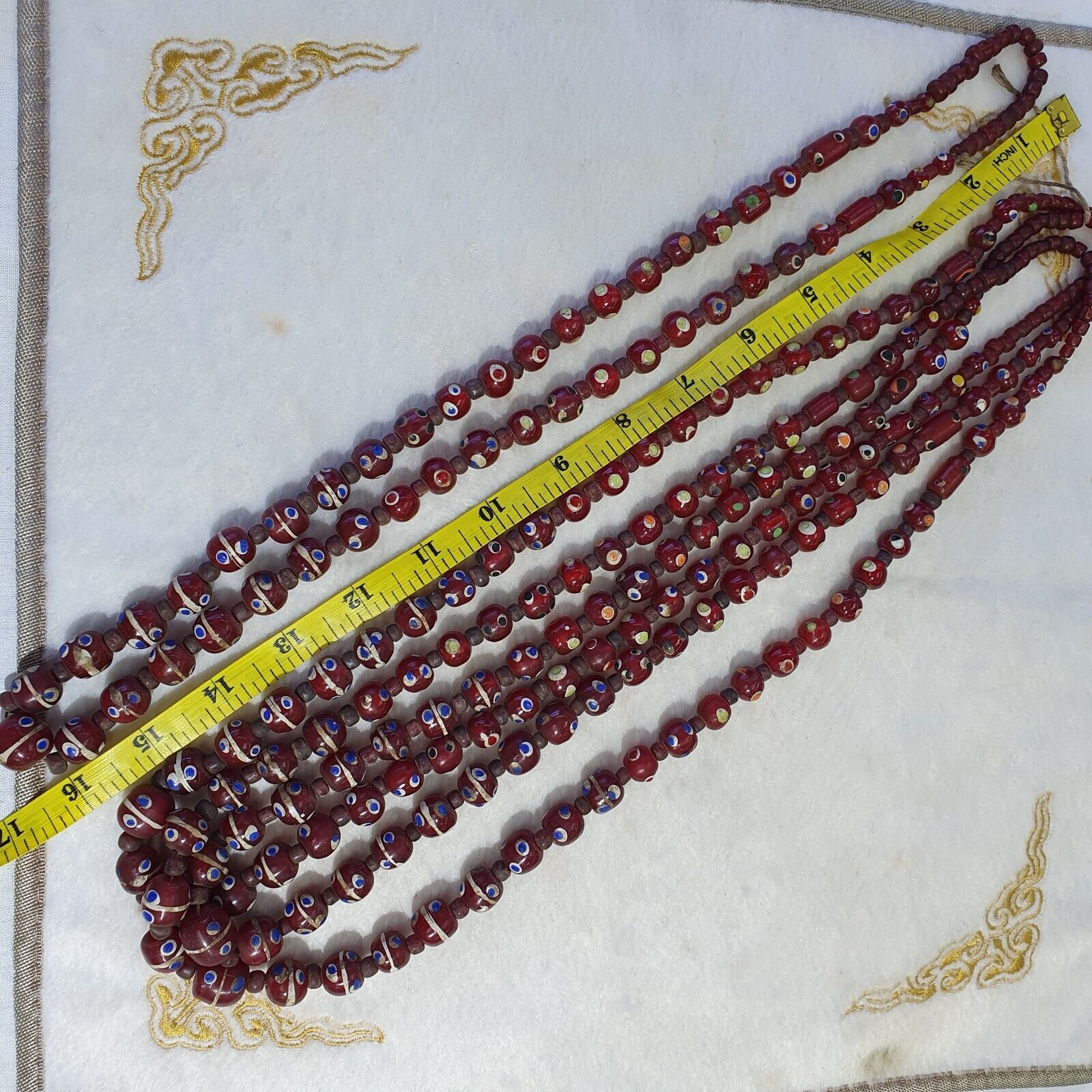 Vintage Thousand Eyes Skunk Trade beads Blue eye beads long 36 inches Necklace