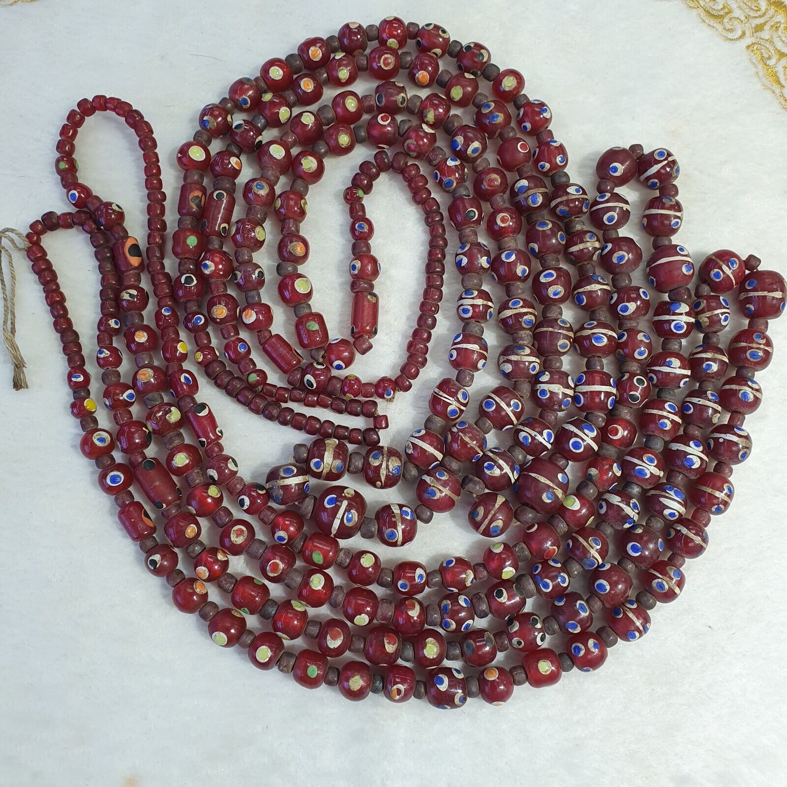 Vintage Thousand Eyes Skunk Trade beads Blue eye beads long 36 inches Necklace