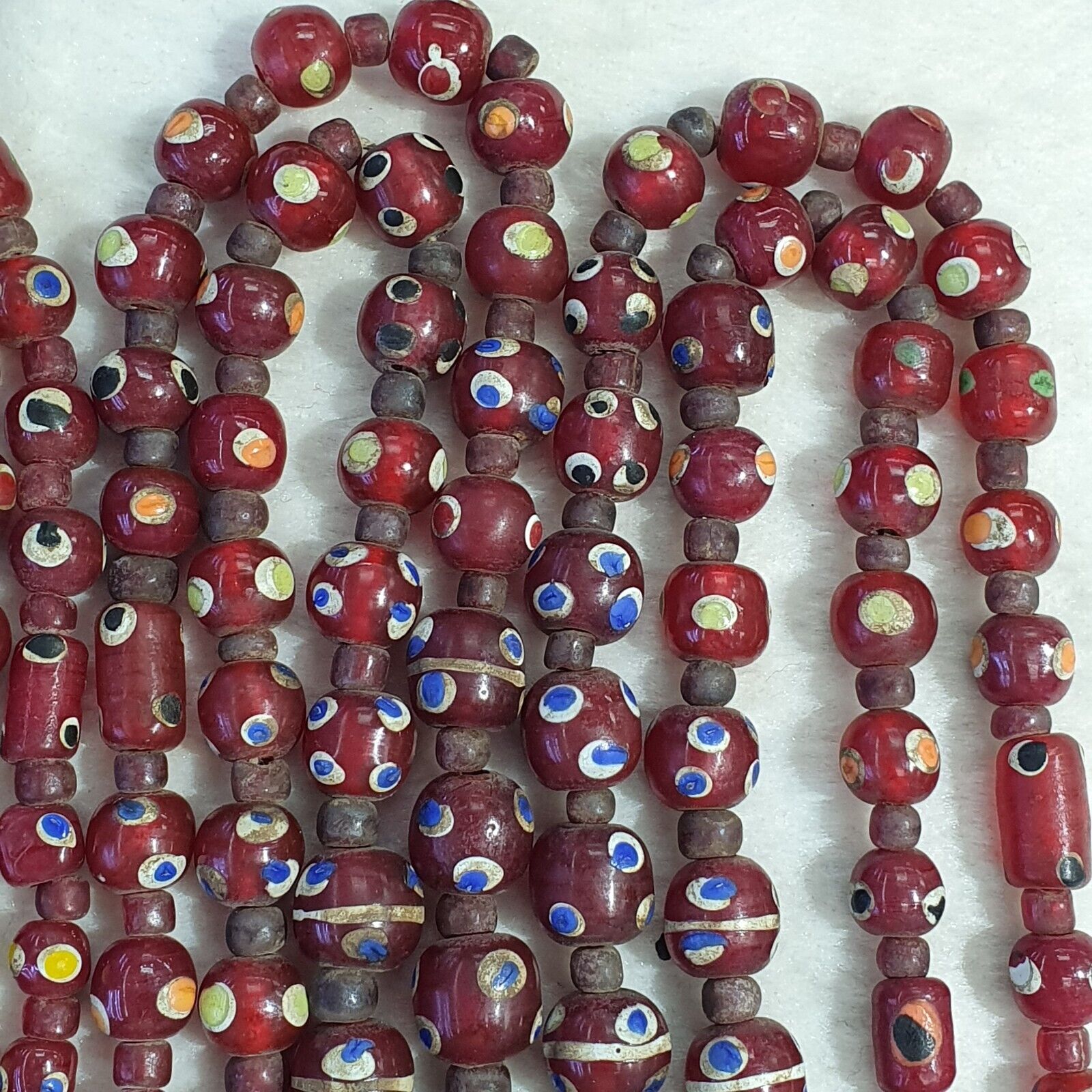 Vintage Thousand Eyes Skunk Trade beads Blue eye beads long 36 inches Necklace