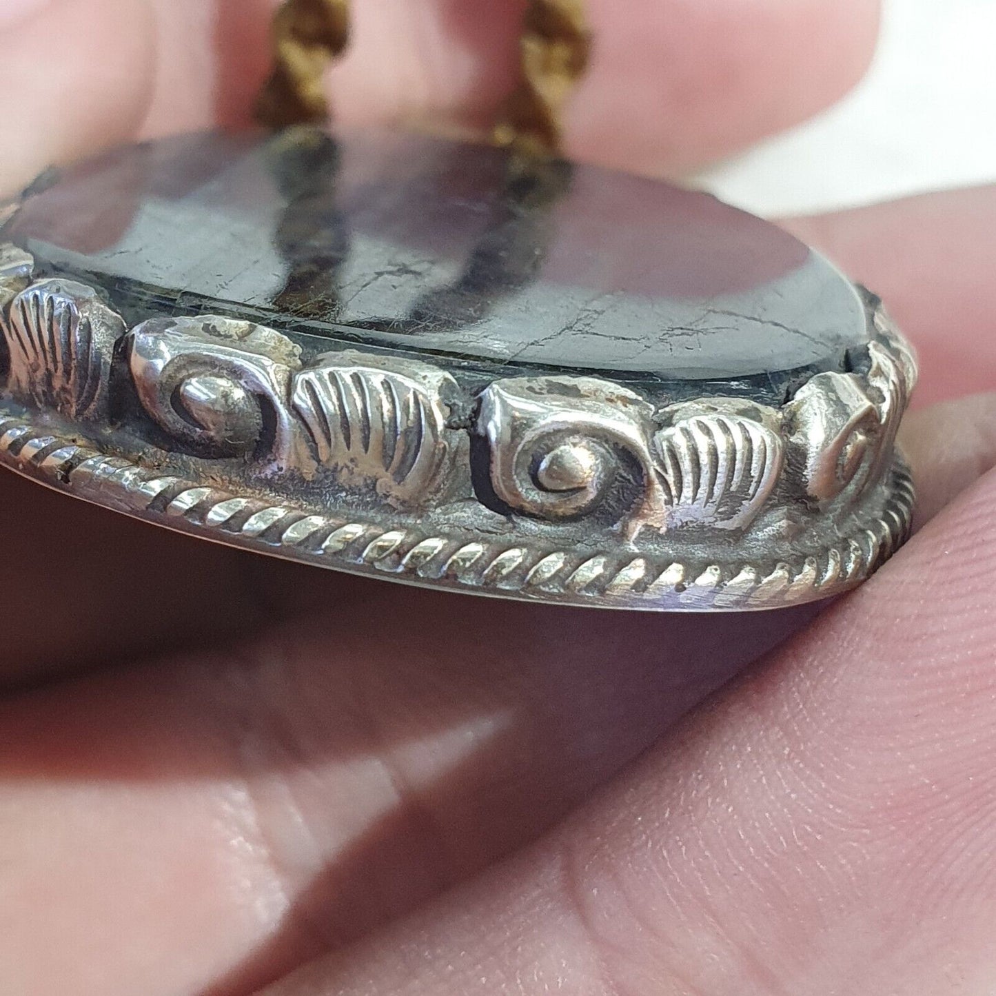 GROSSE HERREN-Halskette mit natürlichem blauen Feuer-Labradorit-Mix-SILBER-Anhänger im VINTAGE-Stil
