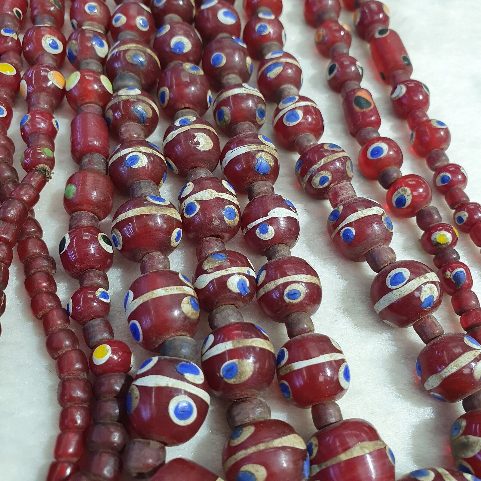 Vintage Thousand Eyes Skunk Trade beads Blue eye beads long 36 inches Necklace