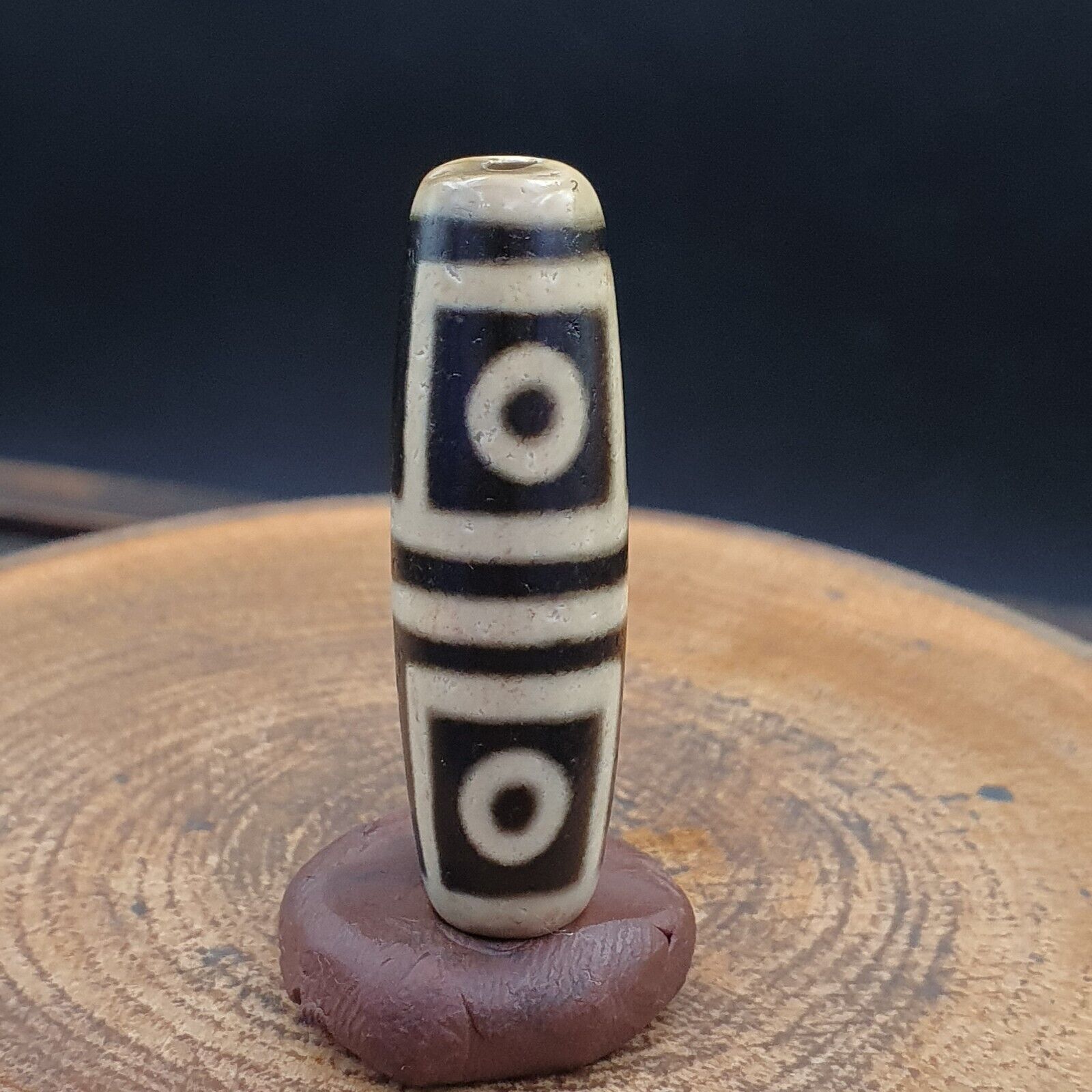 Vintage altes tibetisches 4 Augen im Auge Dzi Perlen Amulett 