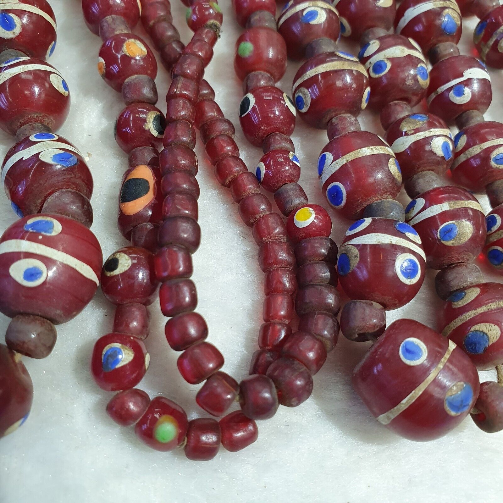 Vintage Thousand Eyes Skunk Trade beads Blue eye beads long 36 inches Necklace