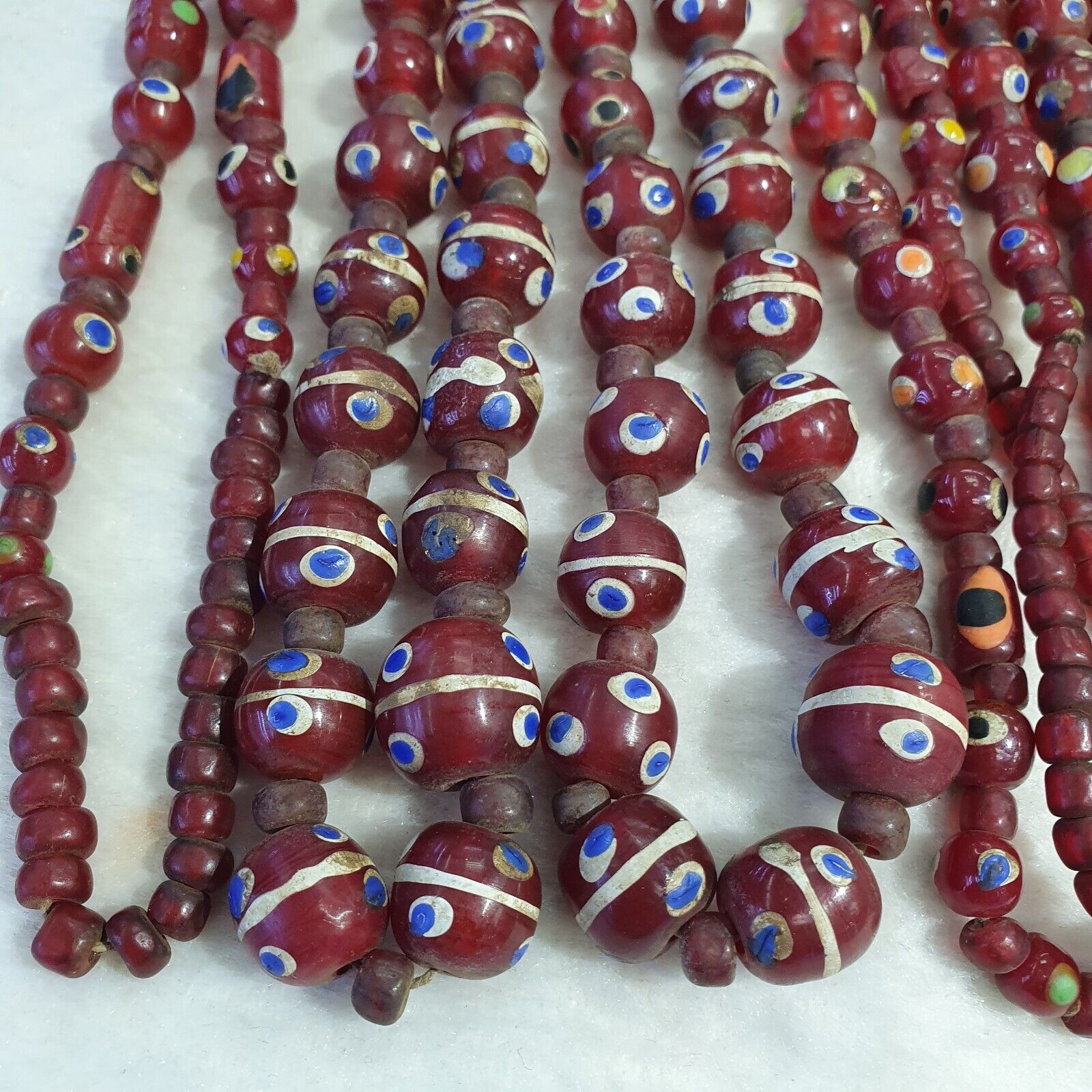 Vintage Thousand Eyes Skunk Trade beads Blue eye beads long 36 inches Necklace