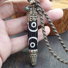 Amazing 3 Eyes Tibetan Nepalese dzi bead Agate pendant