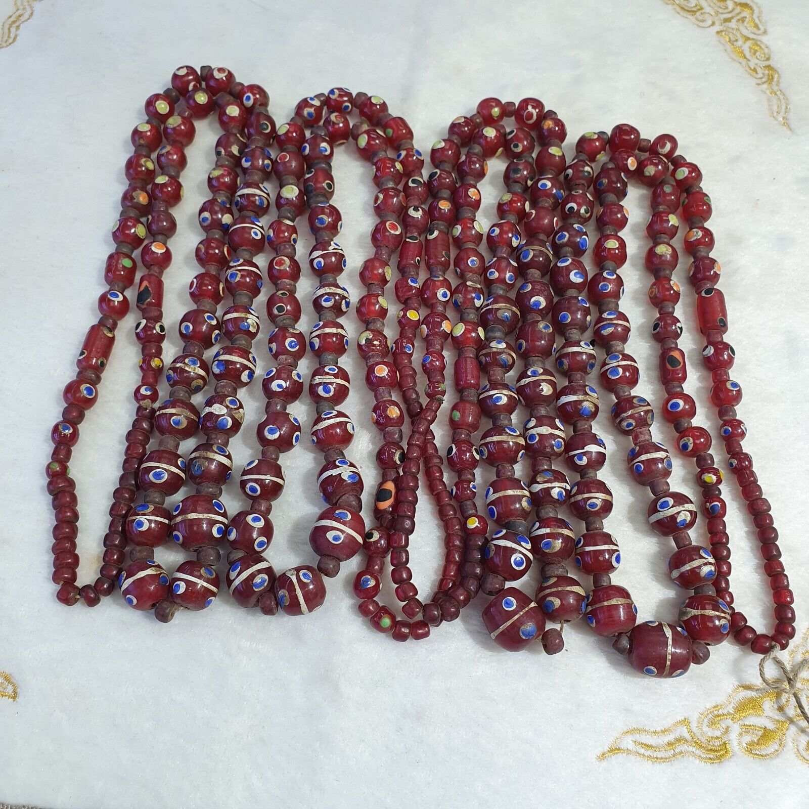 Vintage Thousand Eyes Skunk Trade beads Blue eye beads long 36 inches Necklace