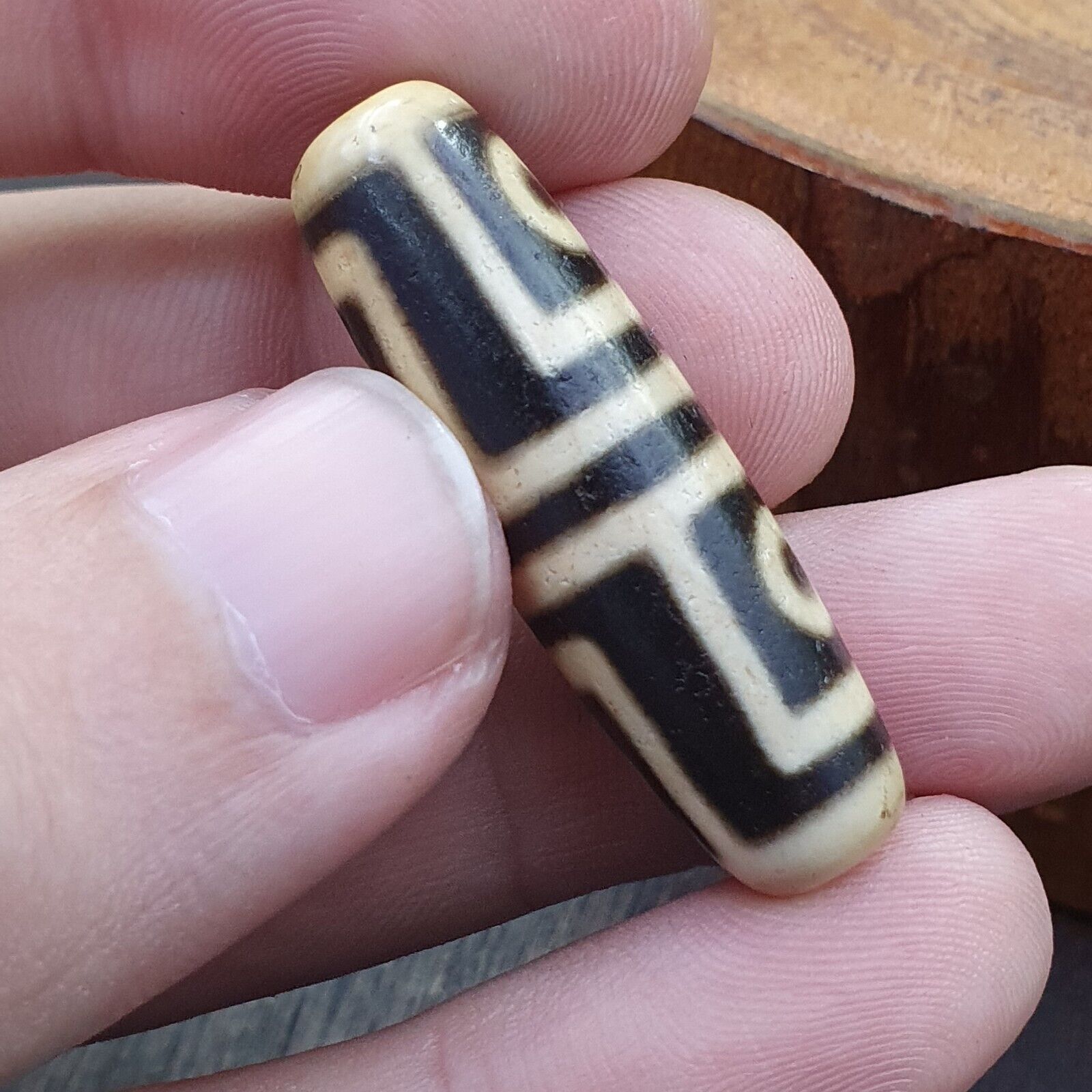 Vintage altes tibetisches 4 Augen im Auge Dzi Perlen Amulett 