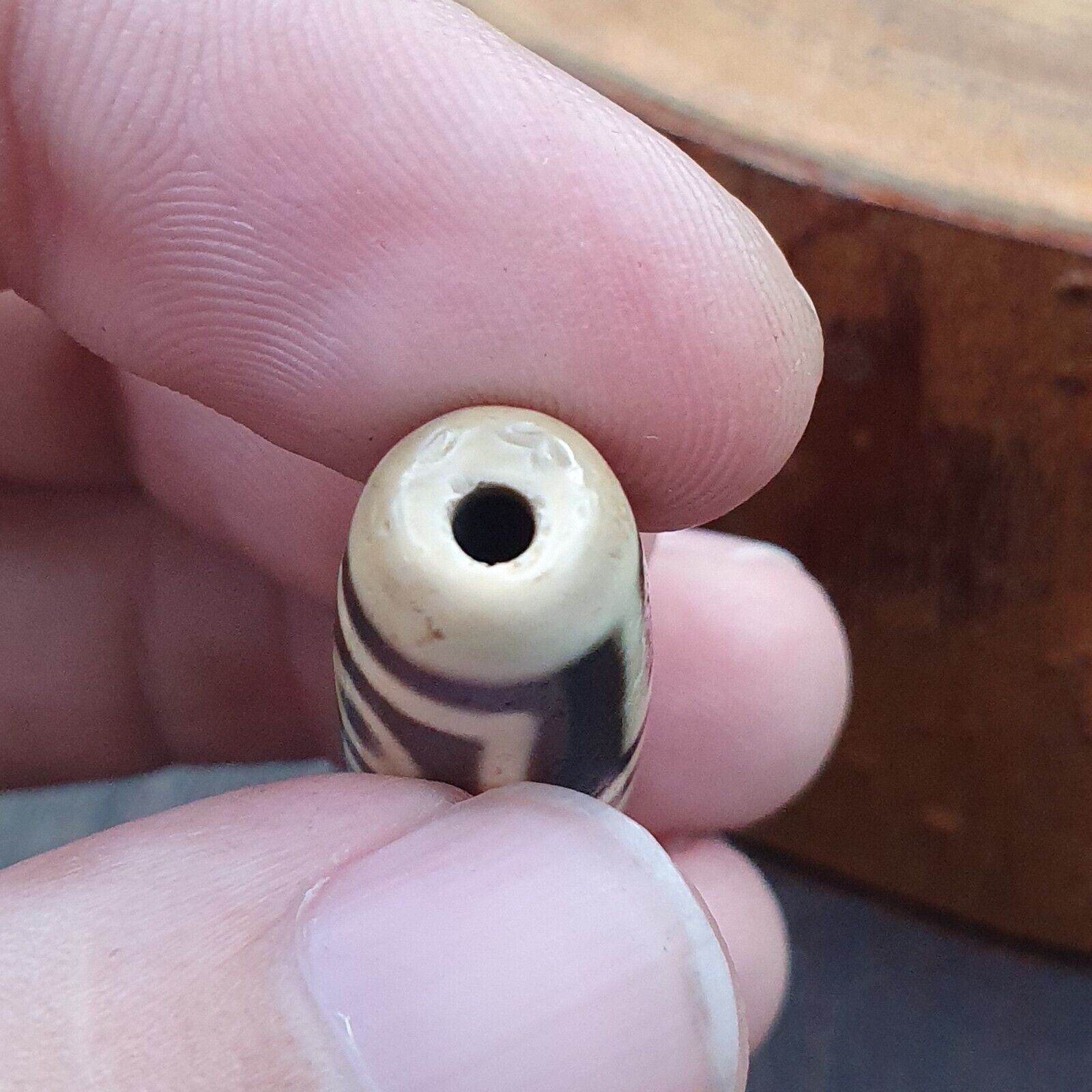 Vintage altes tibetisches 4 Augen im Auge Dzi Perlen Amulett 