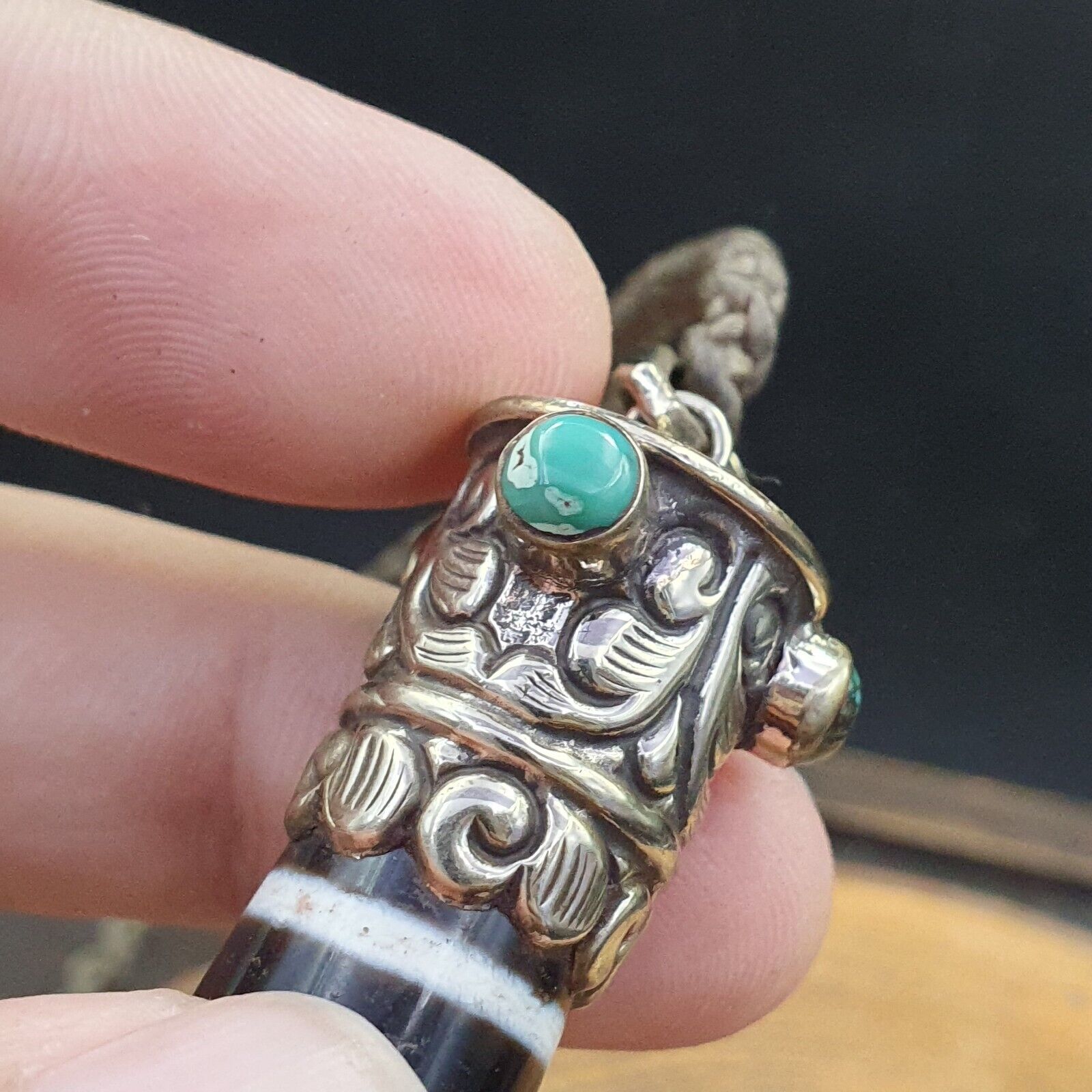 Amazing 3 Eyes Tibetan Nepalese dzi bead Agate pendant