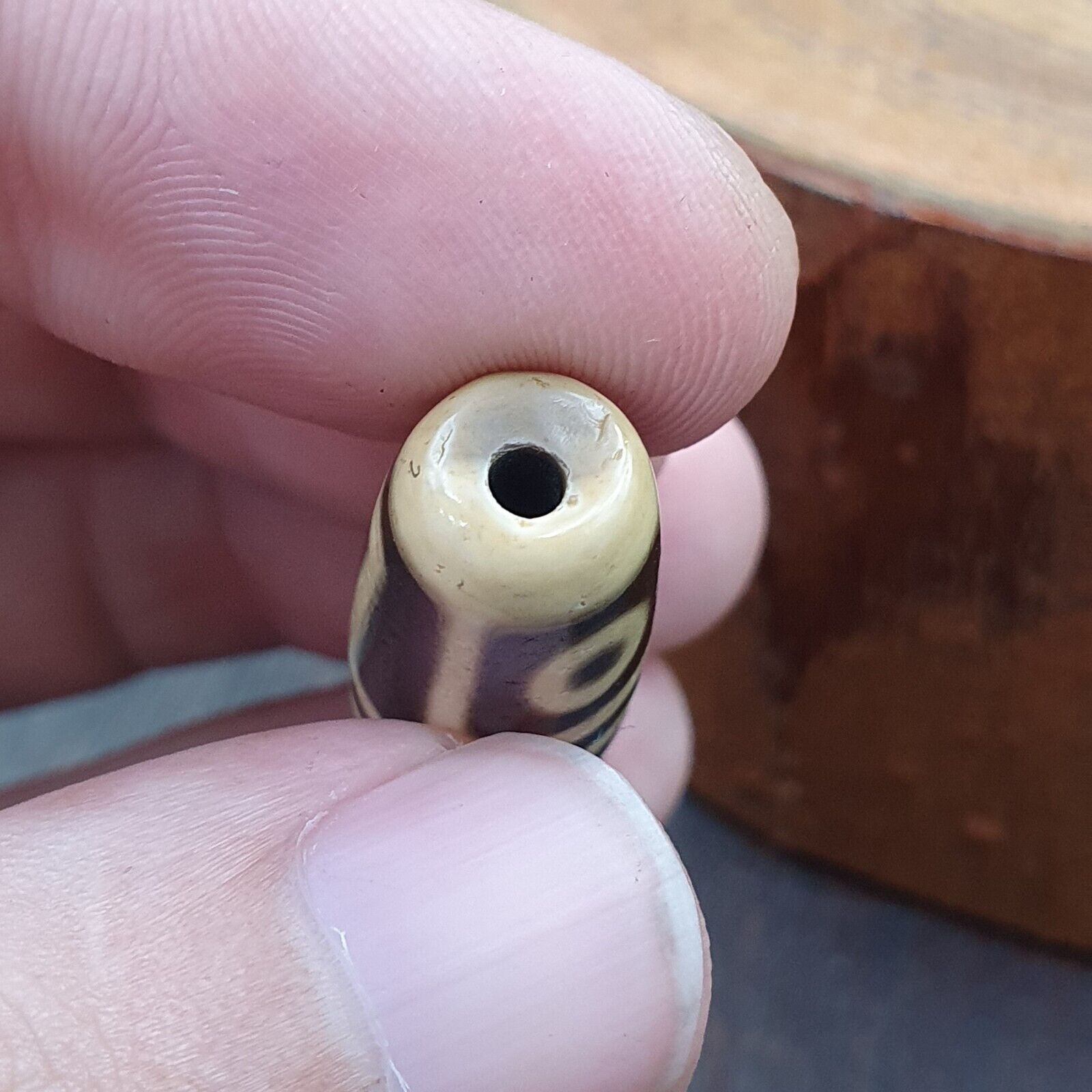 Vintage altes tibetisches 4 Augen im Auge Dzi Perlen Amulett 