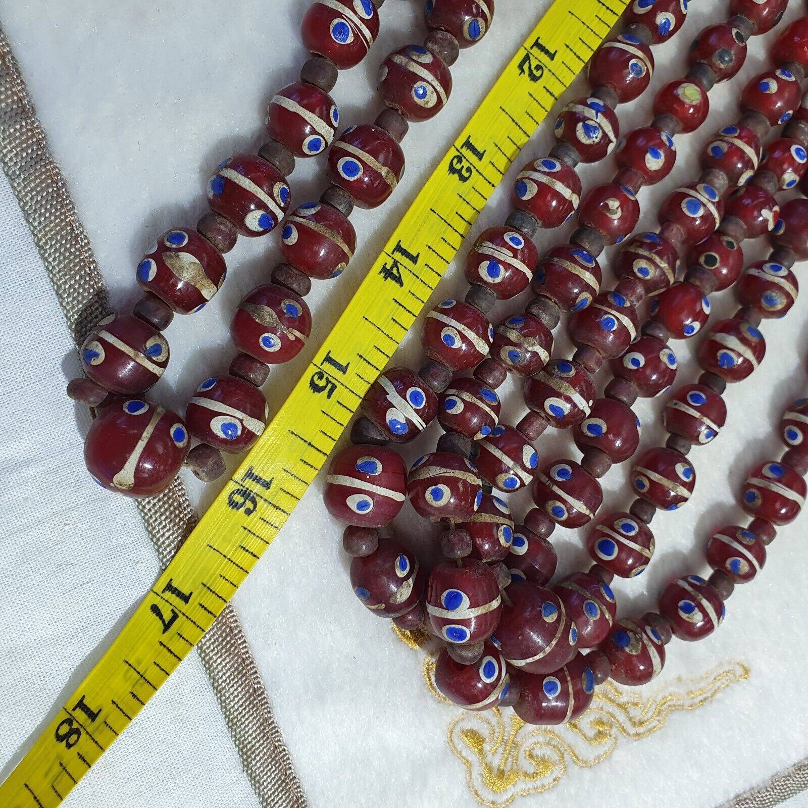 Vintage Thousand Eyes Skunk Trade beads Blue eye beads long 36 inches Necklace
