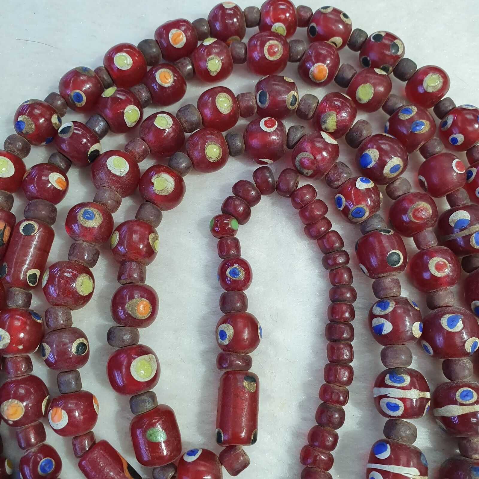 Vintage Thousand Eyes Skunk Trade beads Blue eye beads long 36 inches Necklace