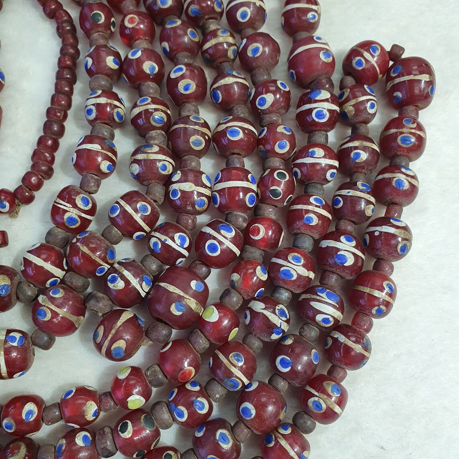 Vintage Thousand Eyes Skunk Trade beads Blue eye beads long 36 inches Necklace