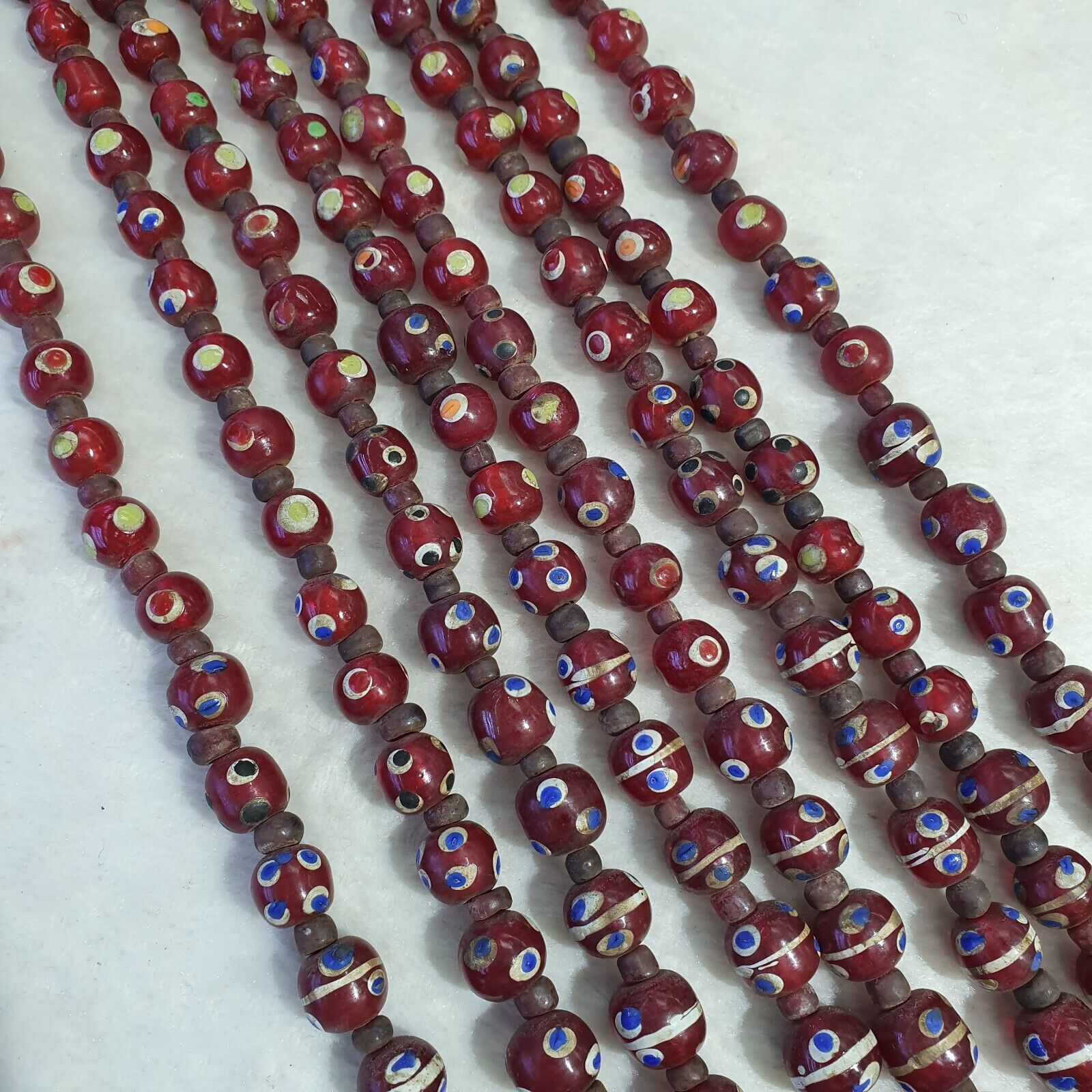 Vintage Thousand Eyes Skunk Trade beads Blue eye beads long 36 inches Necklace