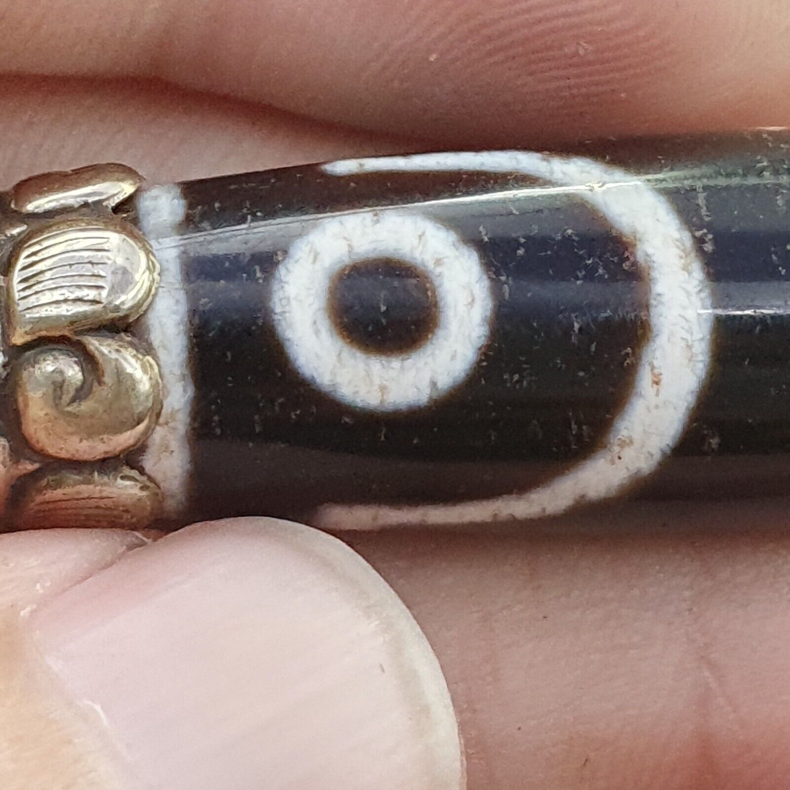 Amazing 3 Eyes Tibetan Nepalese dzi bead Agate pendant