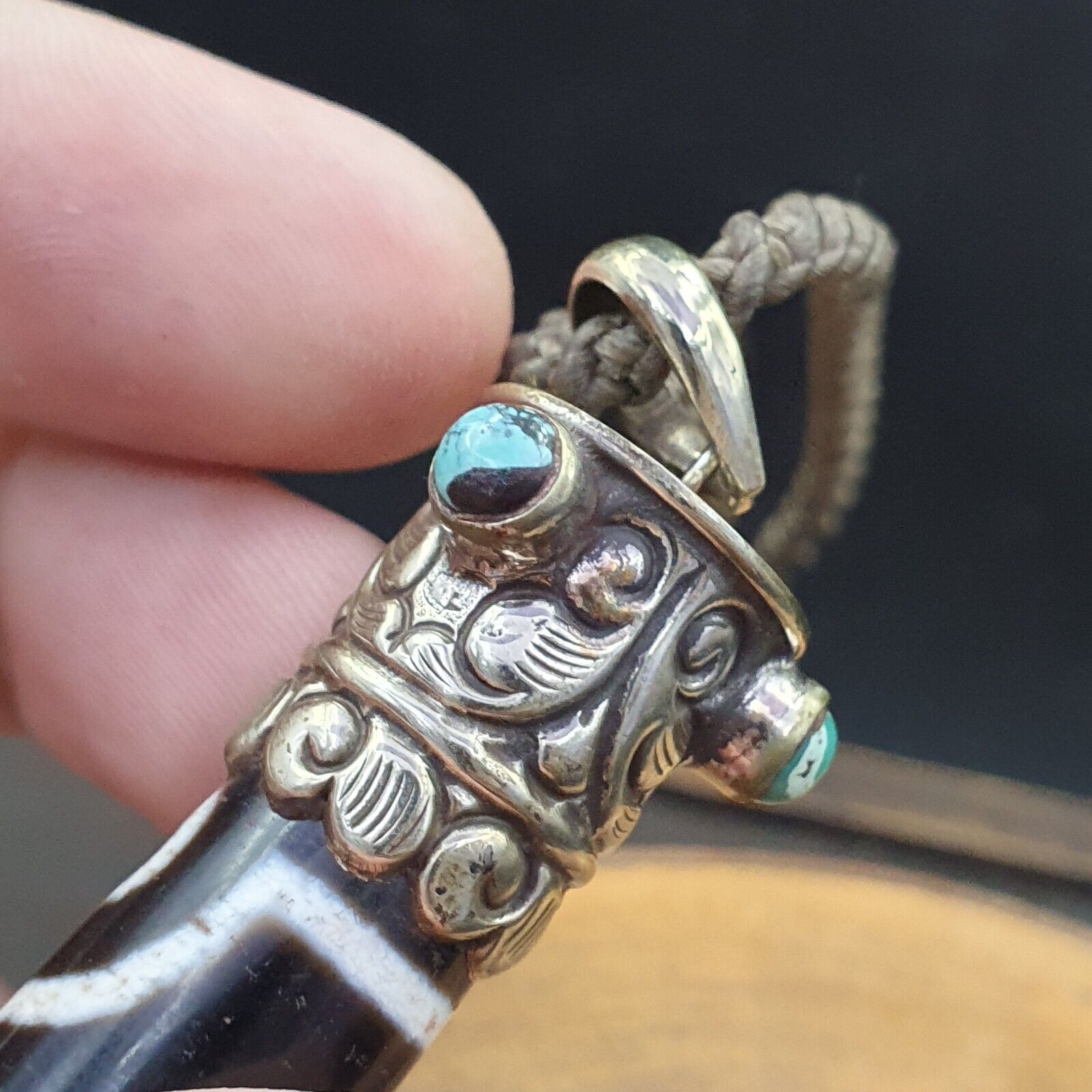 Amazing 3 Eyes Tibetan Nepalese dzi bead Agate pendant