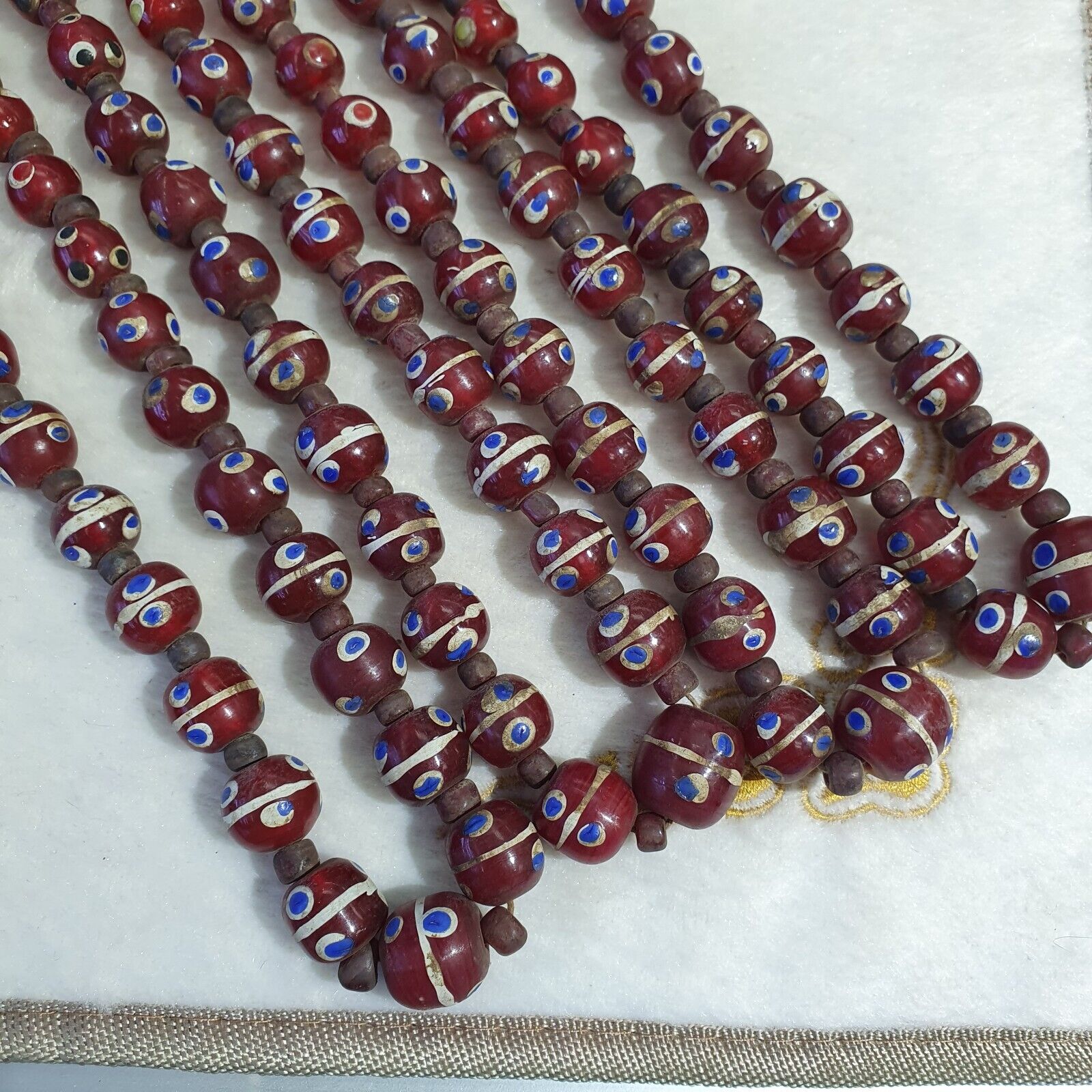 Vintage Thousand Eyes Skunk Trade beads Blue eye beads long 36 inches Necklace