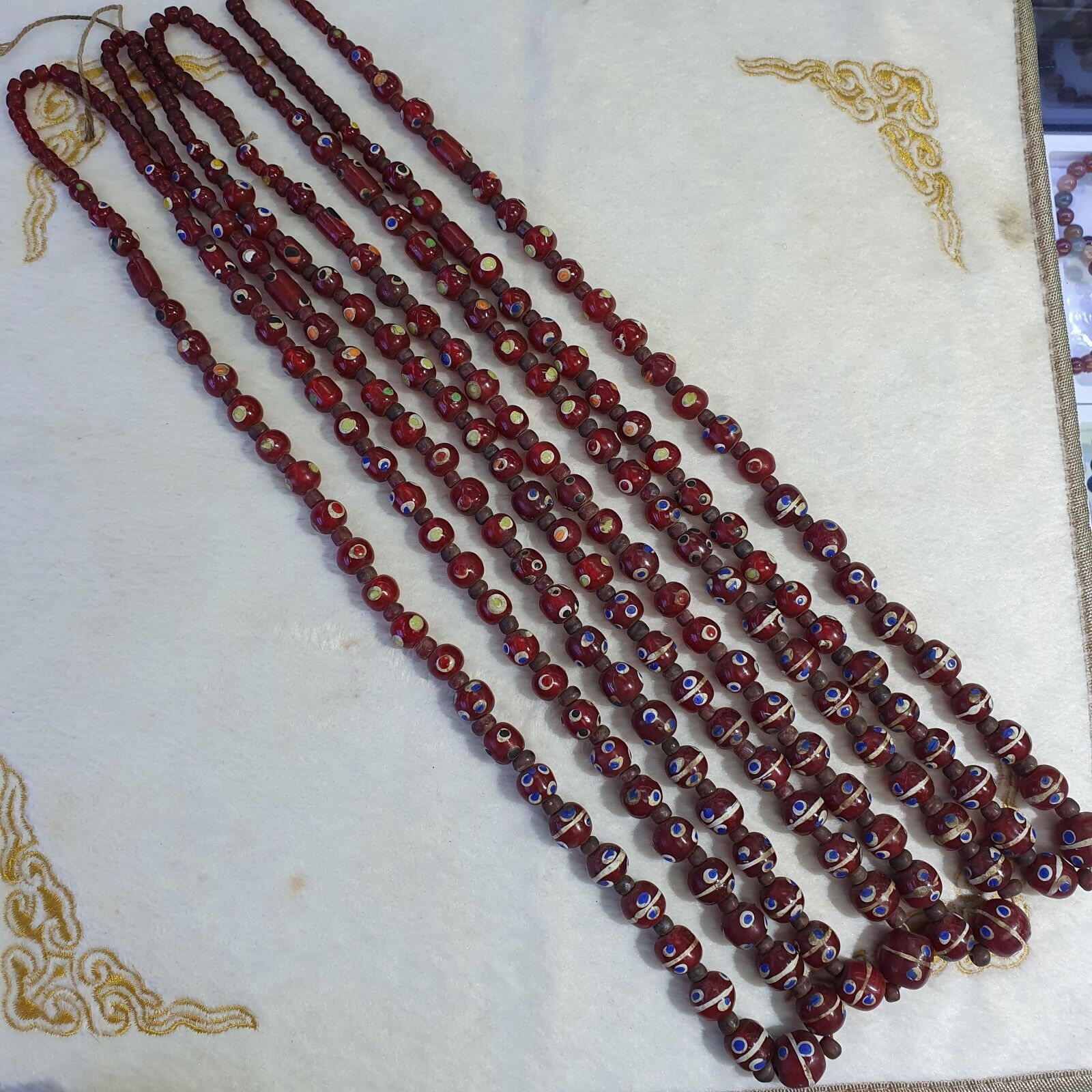 Vintage Thousand Eyes Skunk Trade beads Blue eye beads long 36 inches Necklace