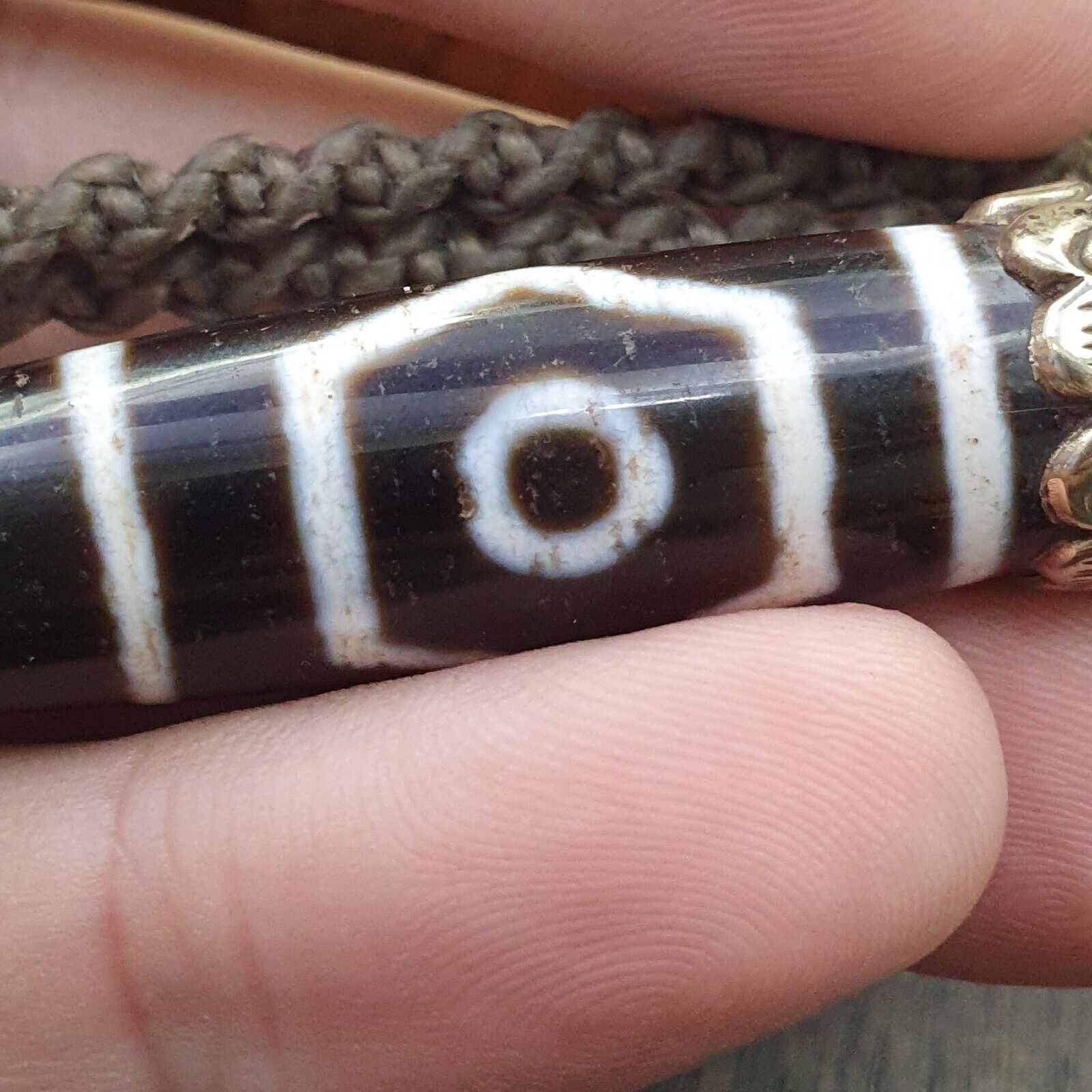 Amazing 3 Eyes Tibetan Nepalese dzi bead Agate pendant