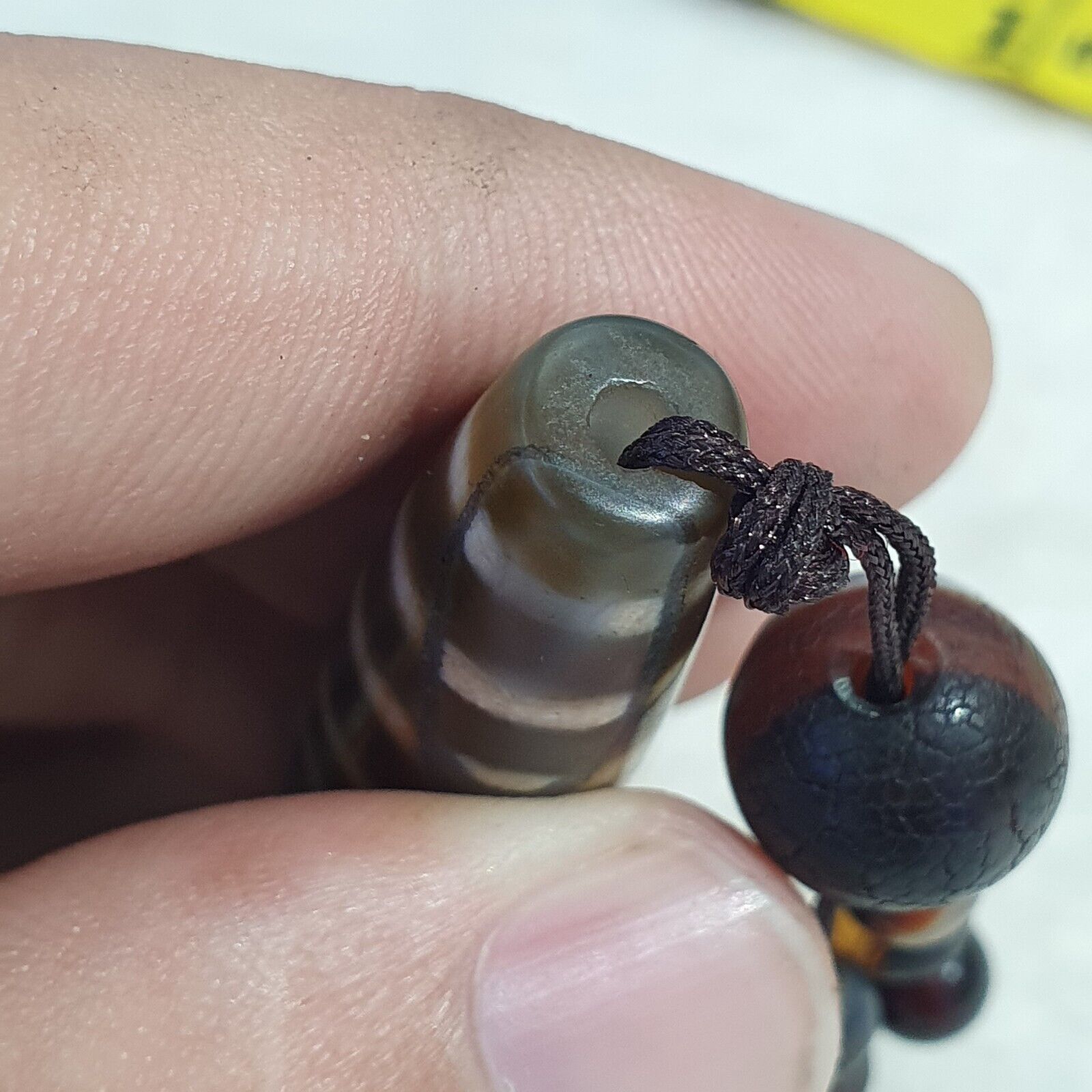 Vintage Old Tibetan 3Circle Eyes in eye 3 Lines Agate stone Dzi Bead Amulet
