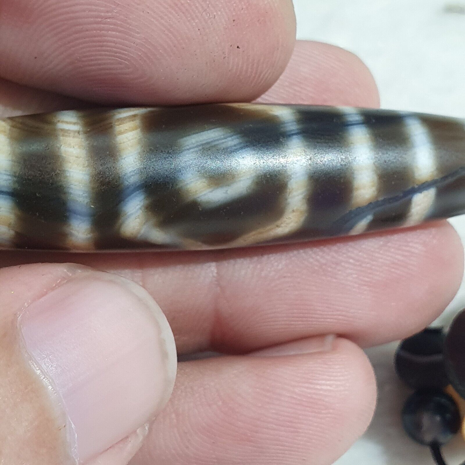 Vintage Old Tibetan 3Circle Eyes in eye 3 Lines Agate stone Dzi Bead Amulet