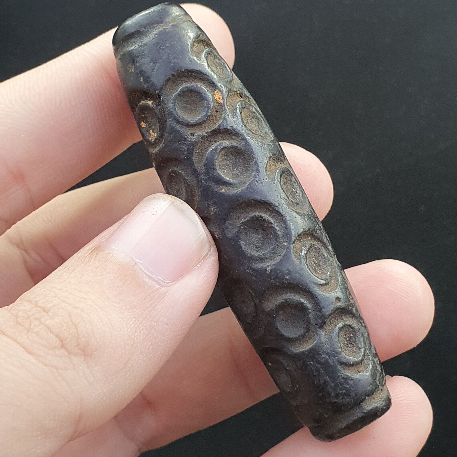 Antique Black Magnetic Stone Eyes Bead Rusted Pendent Jade Amulet Stone MG-588