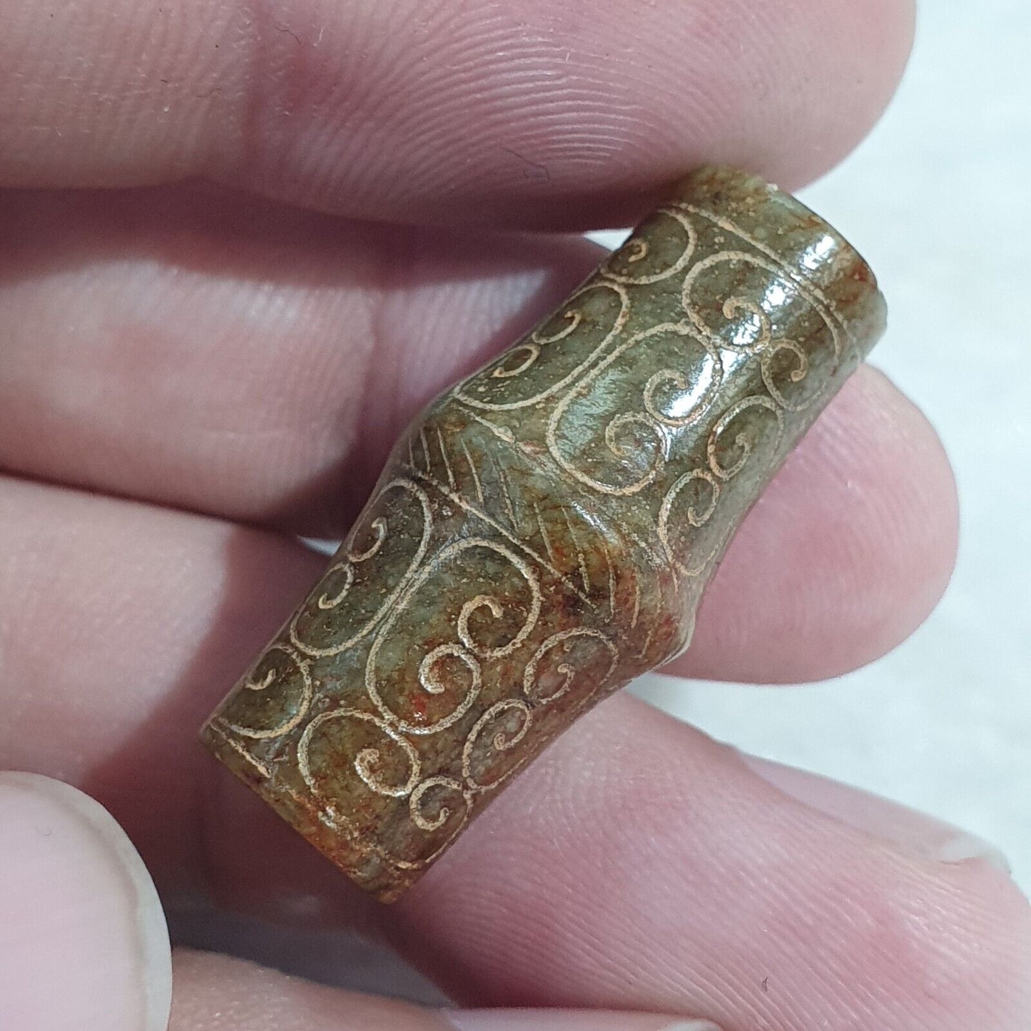 FRÜHER CHINESISCHER GRÜNER JADE-PERLENANHÄNGER Haitianisches Jade-Zertifikat bereitgestellt-4233