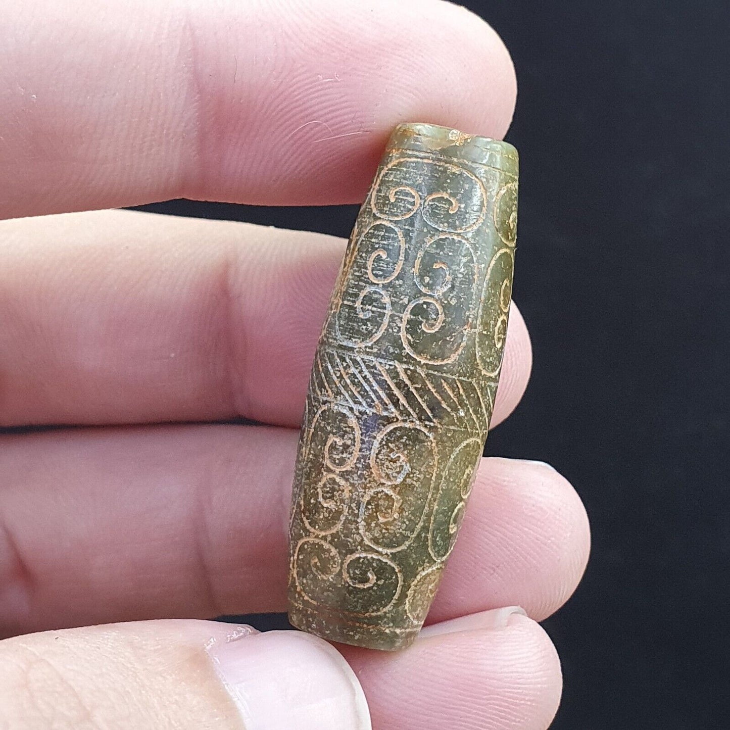 FRÜHER CHINESISCHER GRÜNER JADE-PERLENANHÄNGER Haitianisches Jade-Zertifikat bereitgestellt-8700